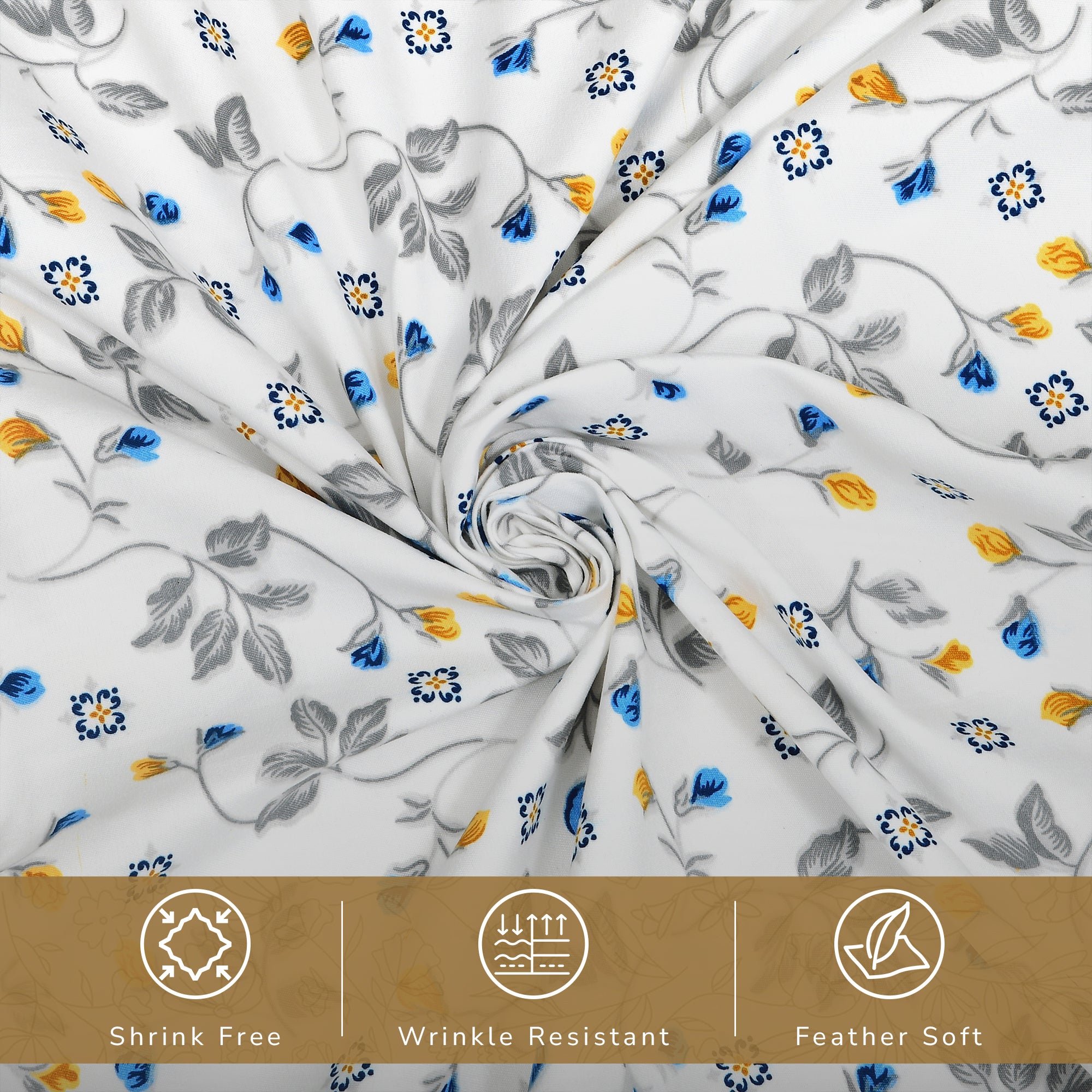 Daisy Single Bedsheet with 1 Pillow Cover 130 GSM Micropeach Floral Beauty Blue
