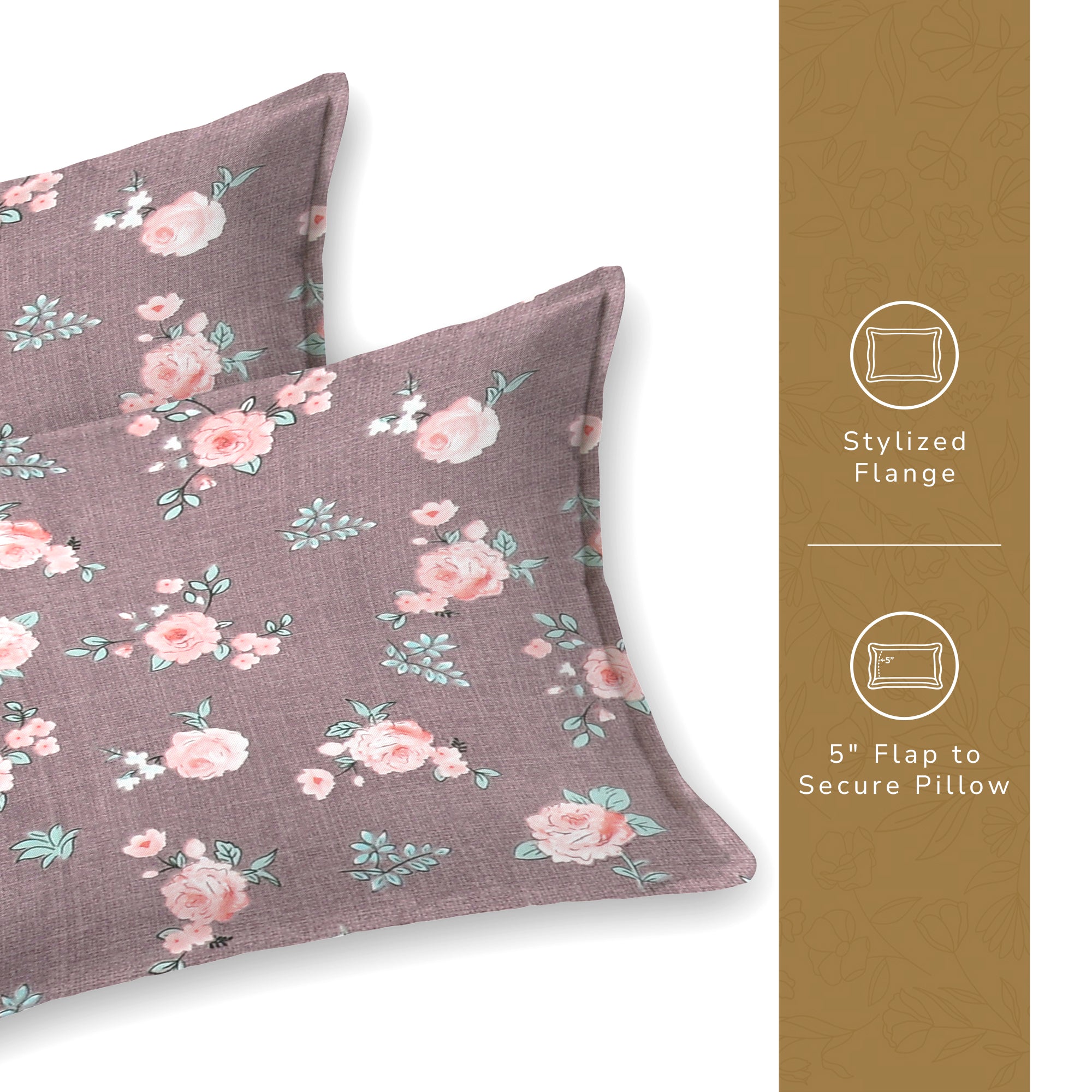 Daisy Queen Bedsheet with 2 Pillow Covers 130 GSM Micropeach Rose Beauty Grey
