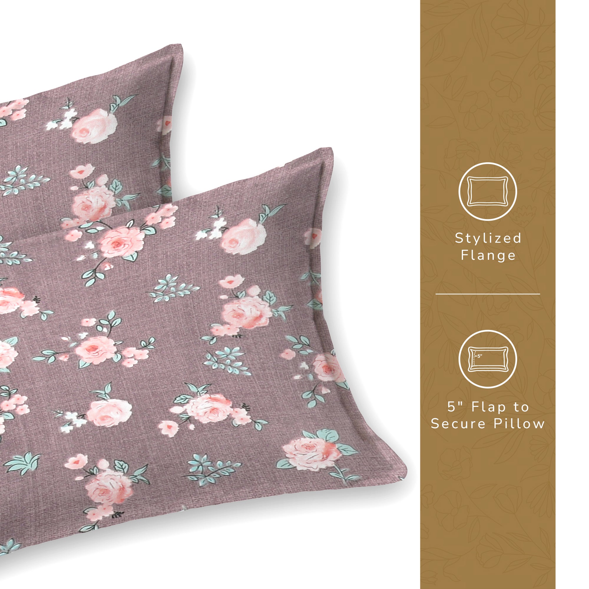 Daisy Single Bedsheet with 1 Pillow Cover 130 GSM Micropeach Rose Beauty Grey