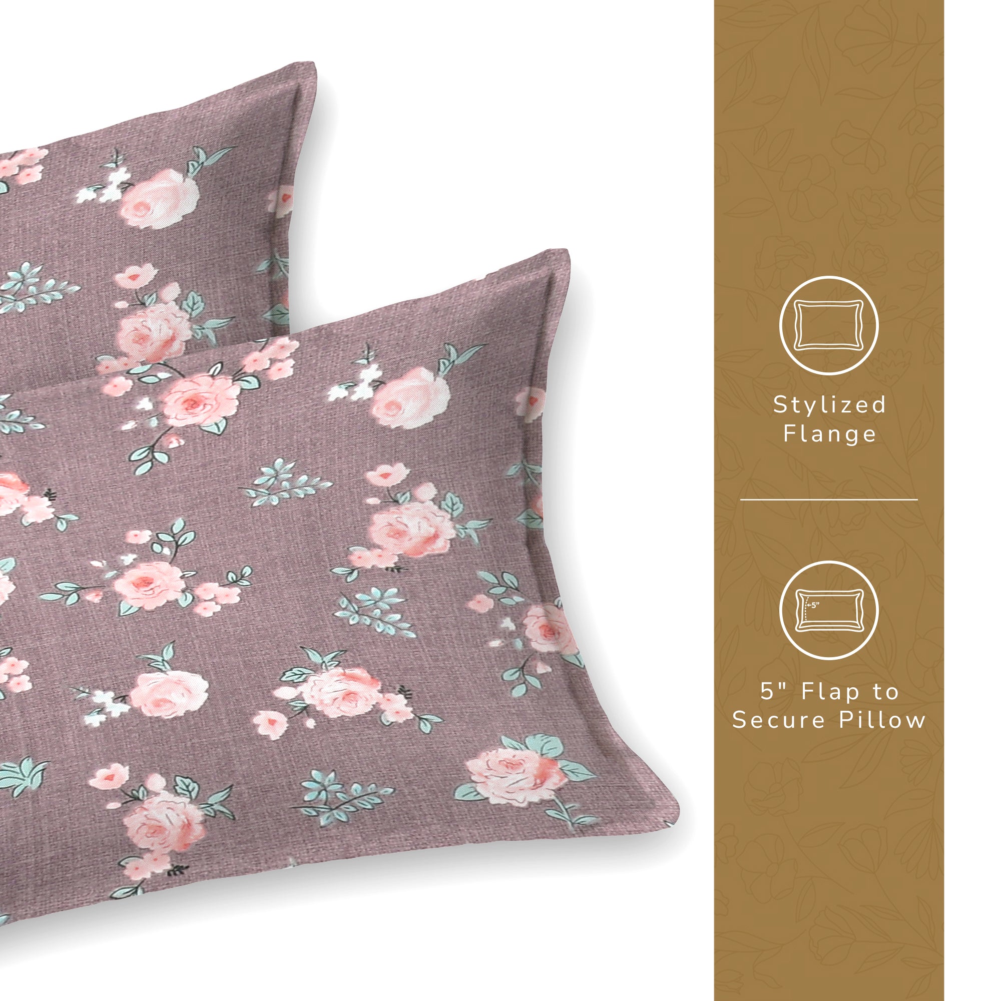 Daisy King Fitted Sheet with 2 Pillow Covers 130 GSM Micropeach Rose Beauty Grey