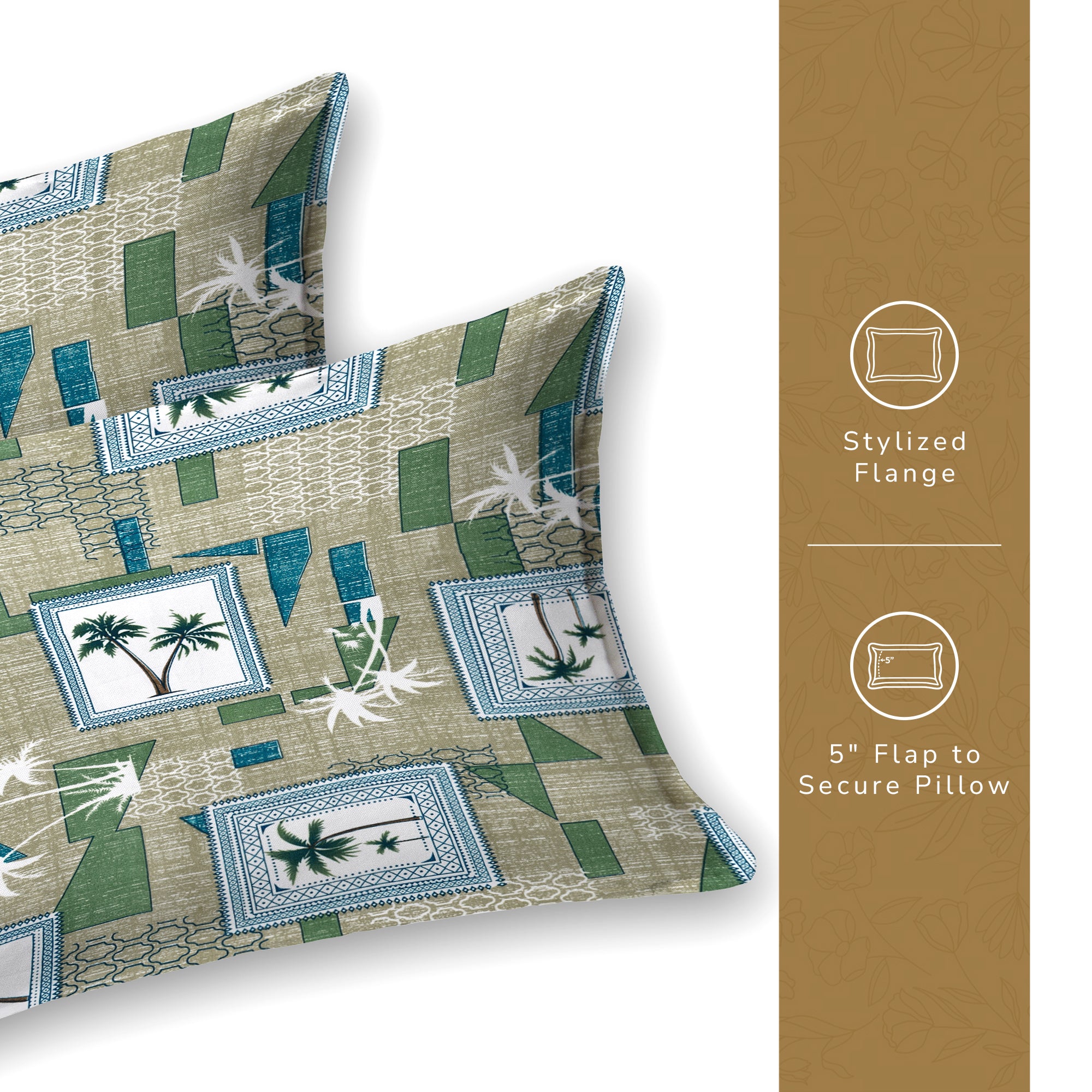 Daisy Queen Bedsheet with 2 Pillow Covers 130 GSM Micropeach Palm Tree Green