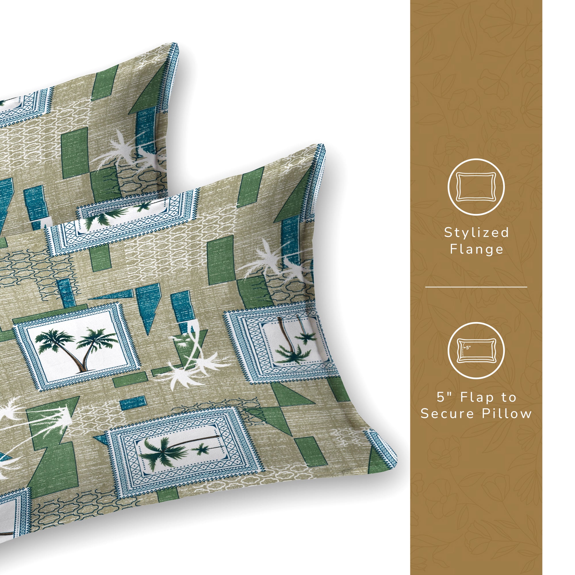 Daisy Single Bedsheet with 1 Pillow Cover 130 GSM Micropeach Palm Tree Green