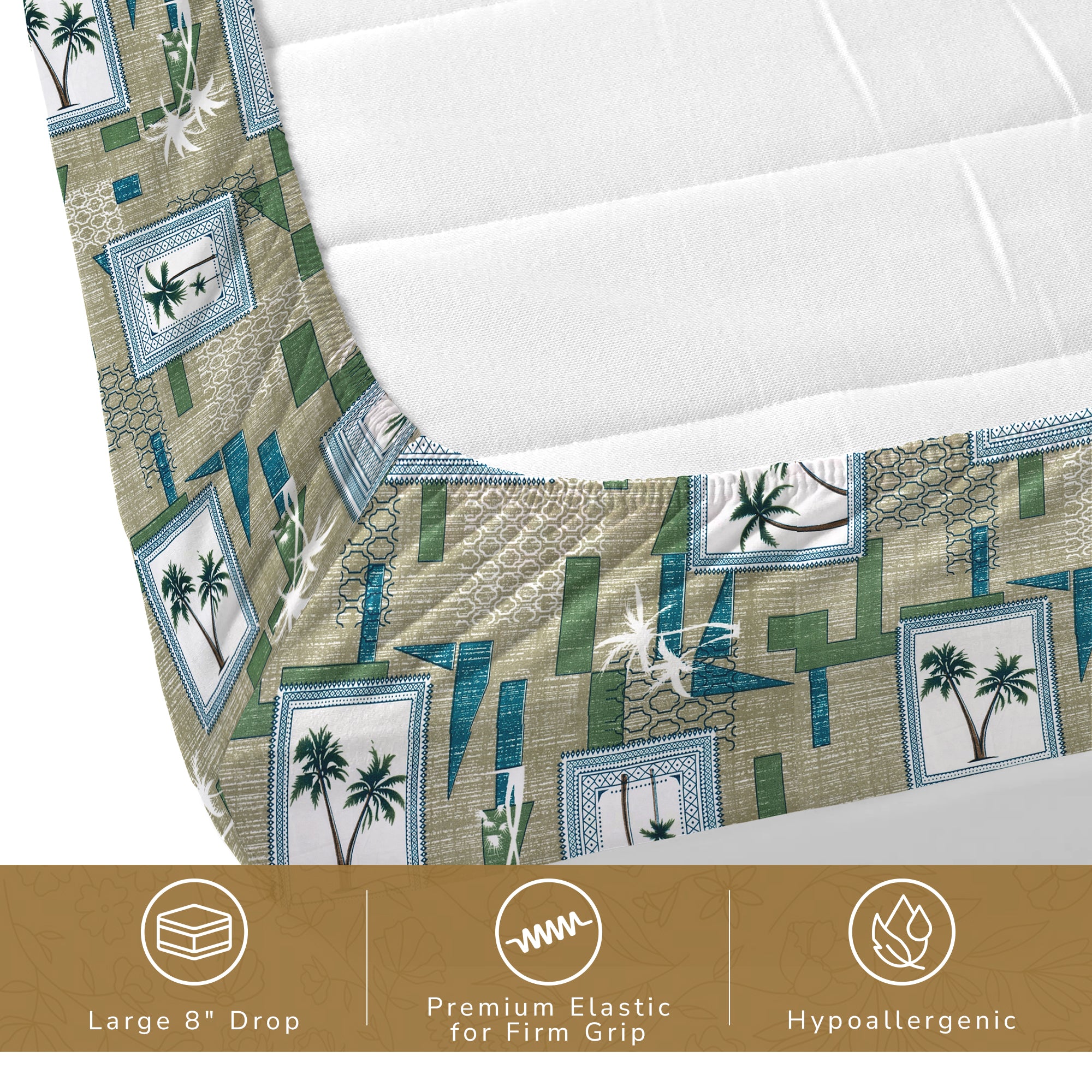 Daisy King Fitted Sheet with 2 Pillow Covers 130 GSM Micropeach Palm Tree Green