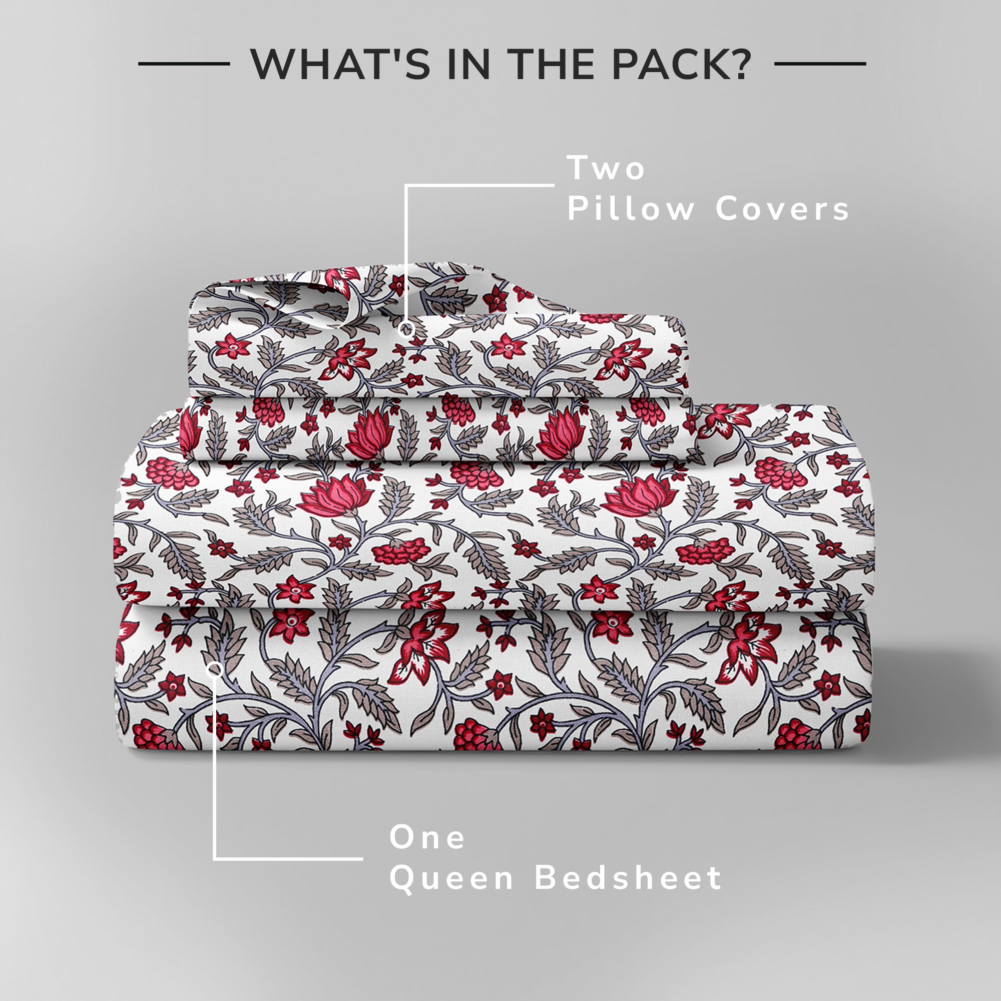 Daisy Queen Bedsheet with 2 Pillow Covers 130 GSM Micropeach Jaipuri Floral Red