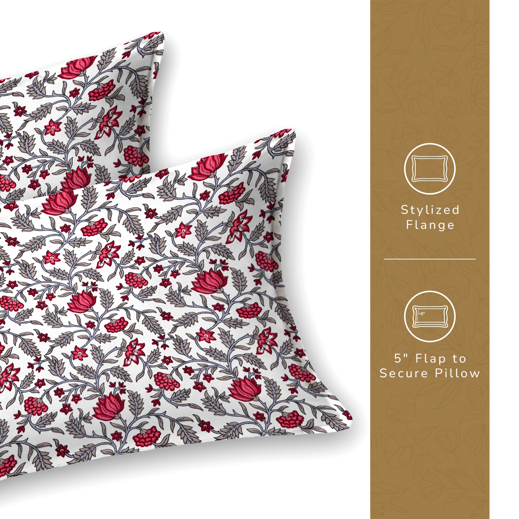 Daisy King Fitted Sheet with 2 Pillow Covers 130 GSM Micropeach Jaipuri Floral Red
