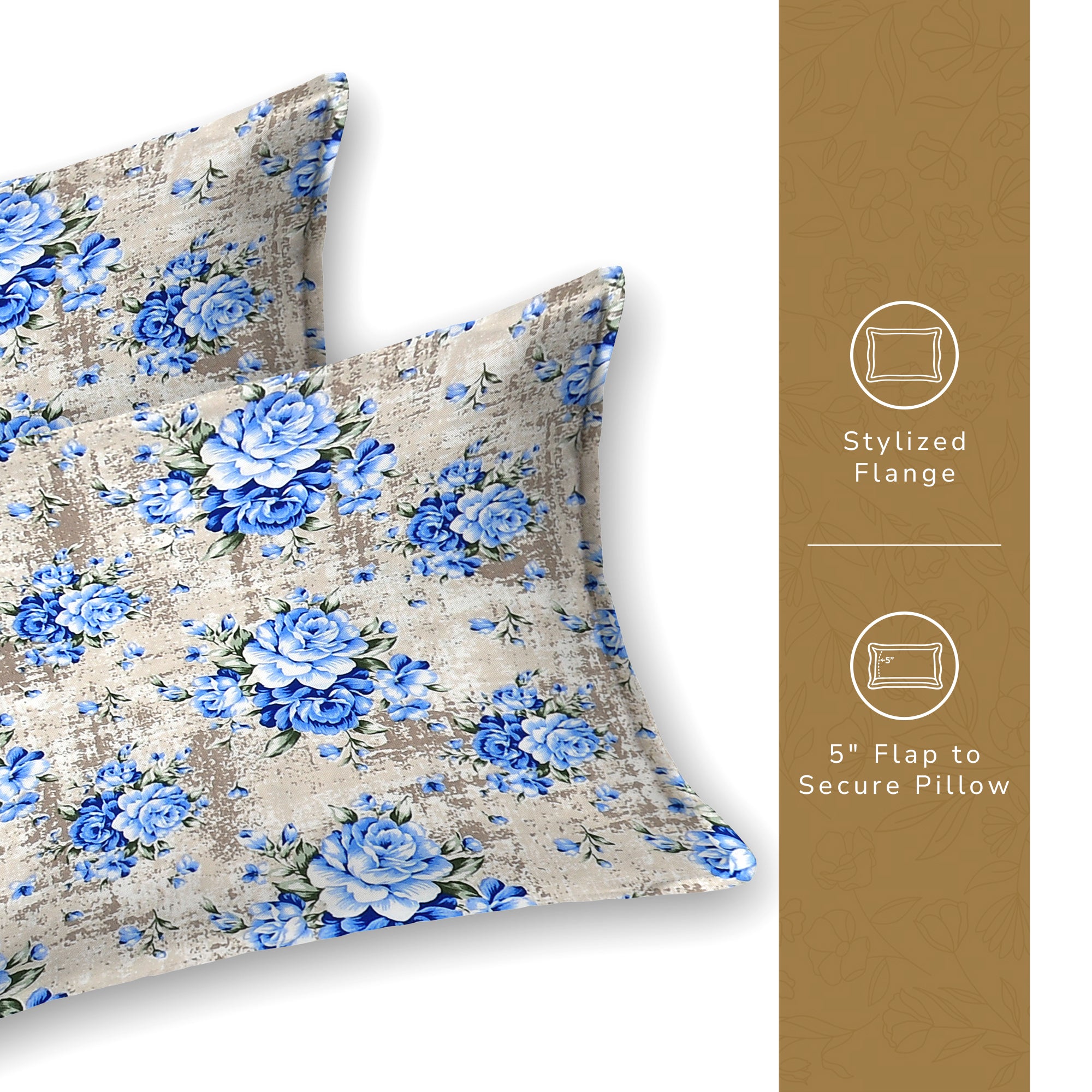 Daisy Queen Bedsheet with 2 Pillow Covers 130 GSM Micropeach Vintage Floral Blue