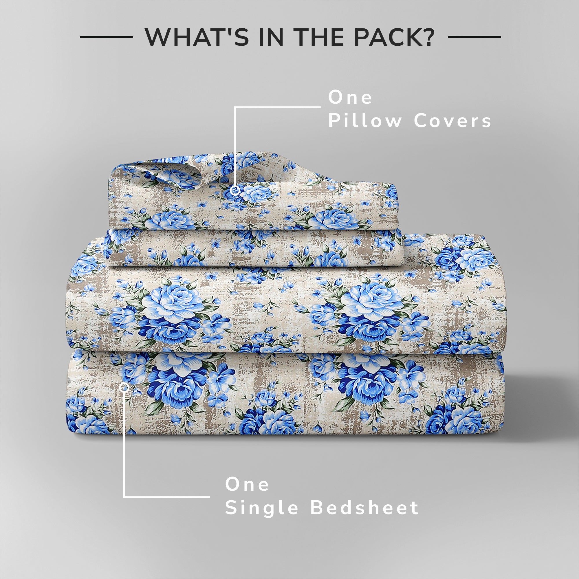 Daisy Single Bedsheet with 1 Pillow Cover 130 GSM Micropeach Vintage Floral Blue