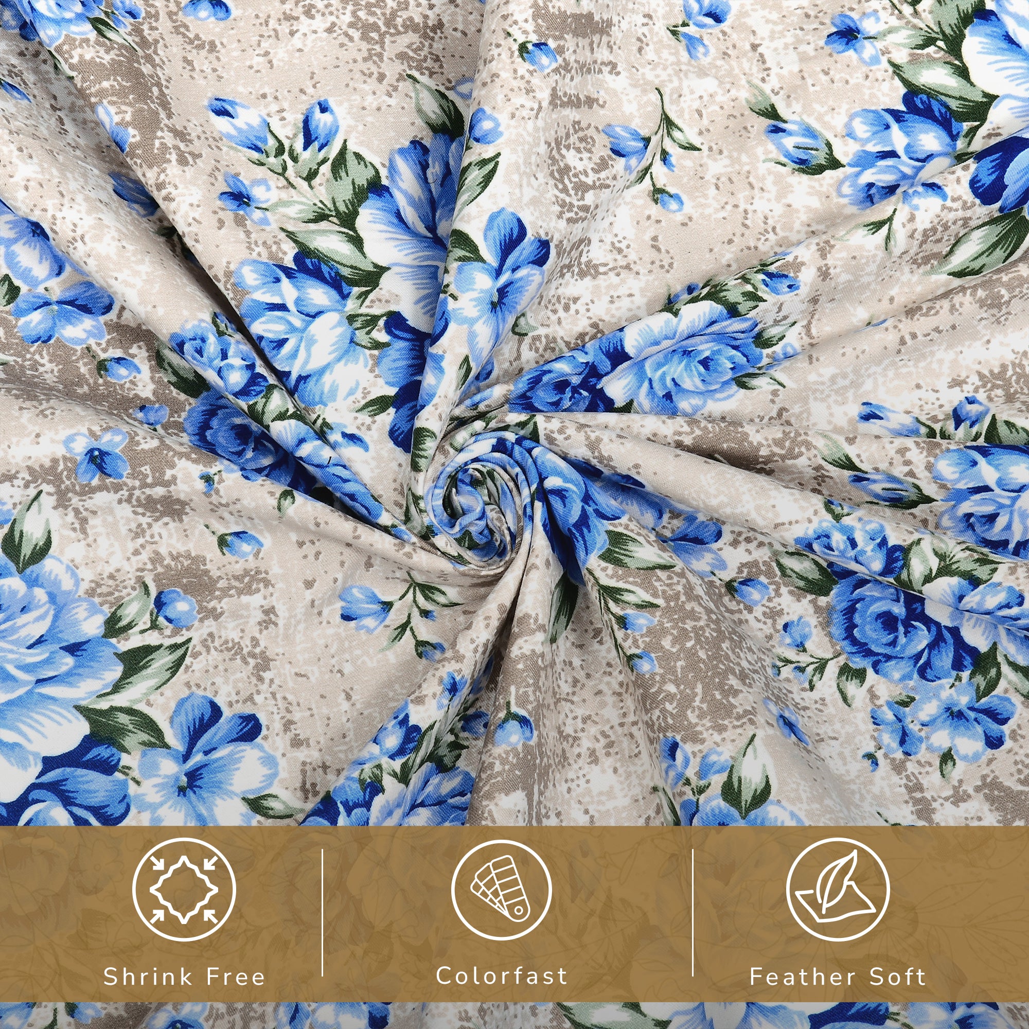Daisy King Fitted Sheet with 2 Pillow Covers 130 GSM Micropeach Vintage Floral Blue