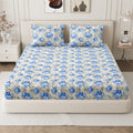 Daisy Queen Fitted Sheet with 2 Pillow Covers 130 GSM Micropeach Vintage Floral Blue