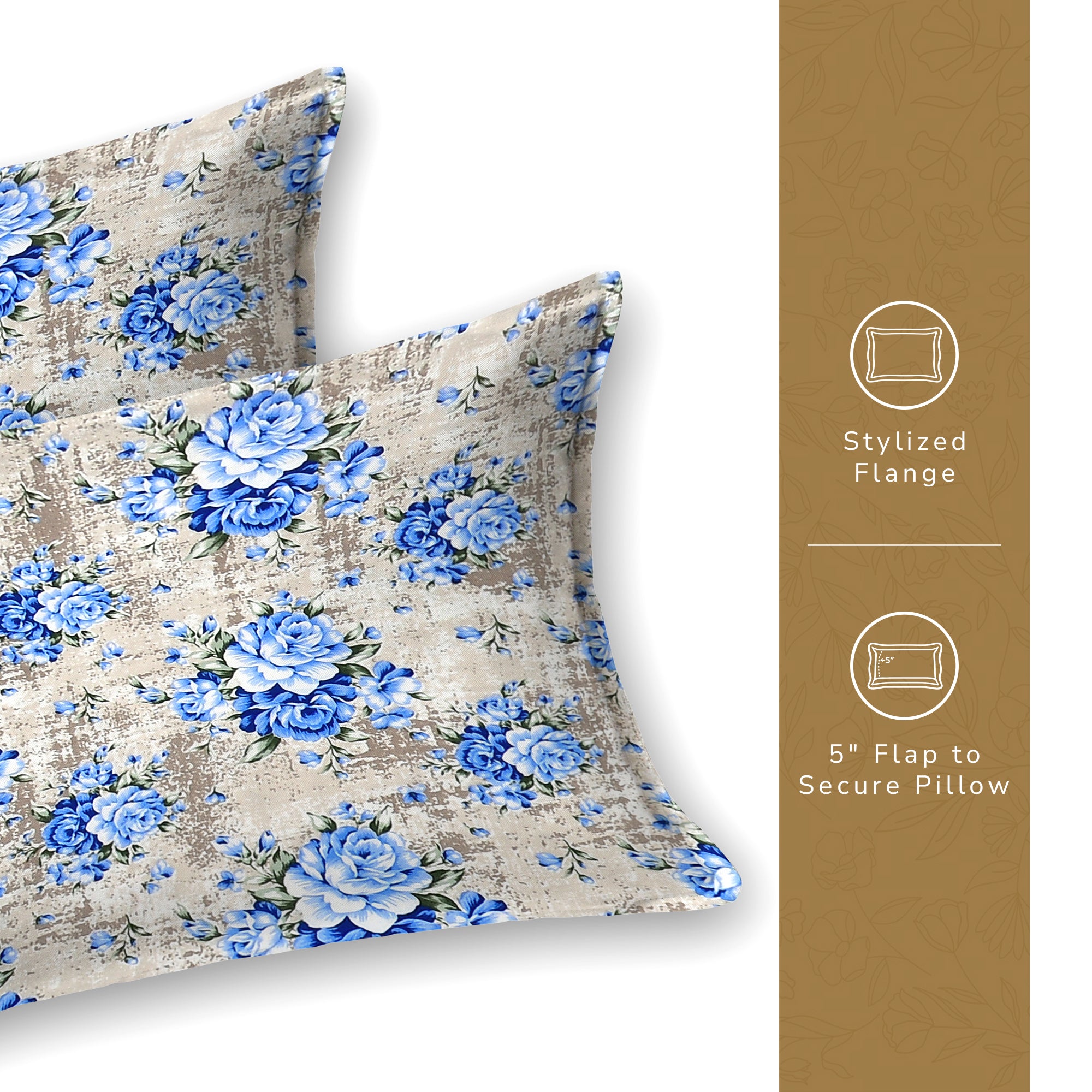 Daisy Queen Fitted Sheet with 2 Pillow Covers 130 GSM Micropeach Vintage Floral Blue