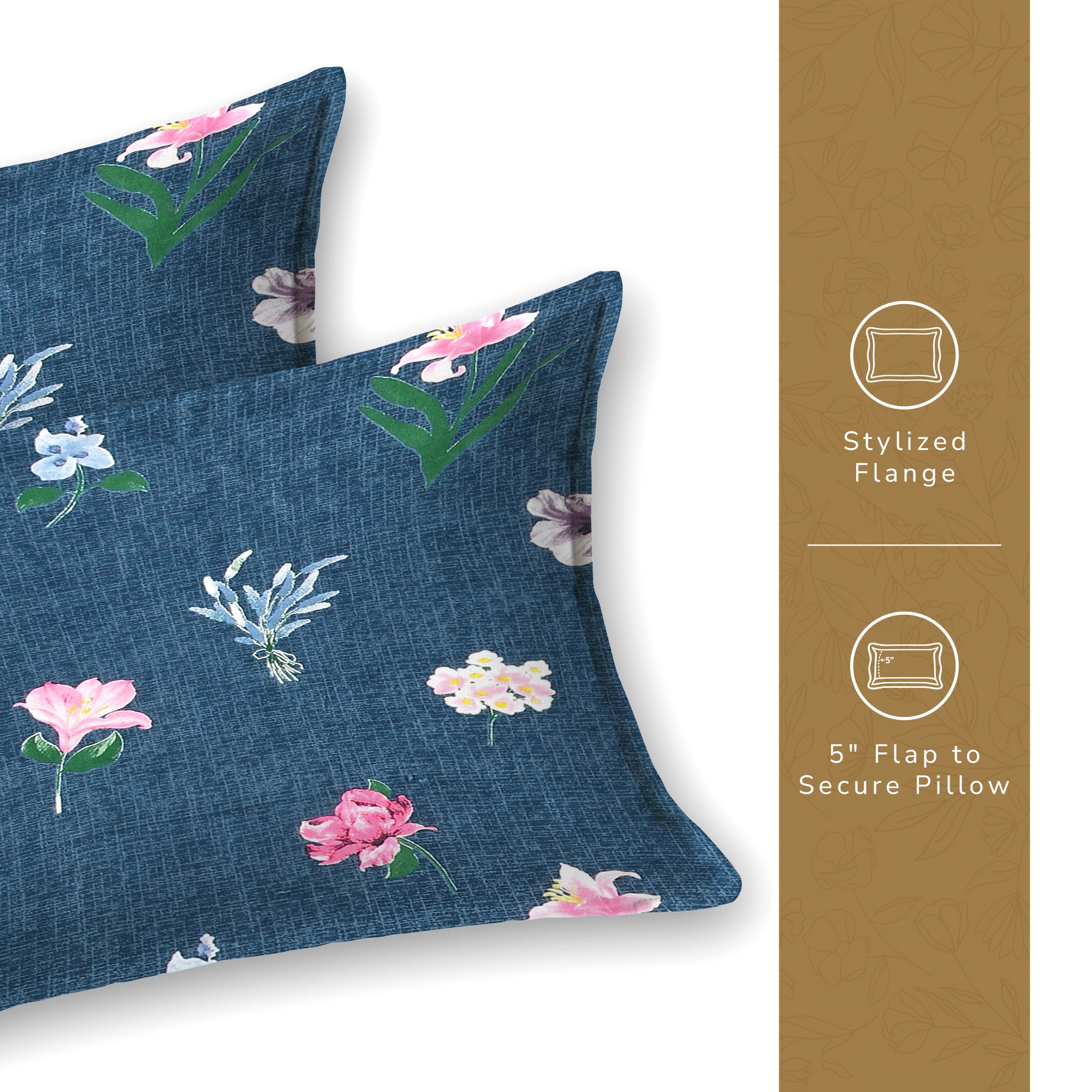 Daisy King Fitted Sheet with 2 Pillow Covers 130 GSM Micropeach Floral Garden Blue