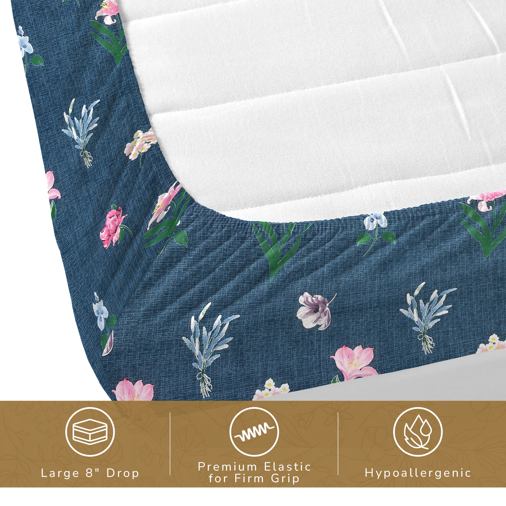 Daisy Queen Fitted Sheet with 2 Pillow Covers 130 GSM Micropeach Floral Garden Blue