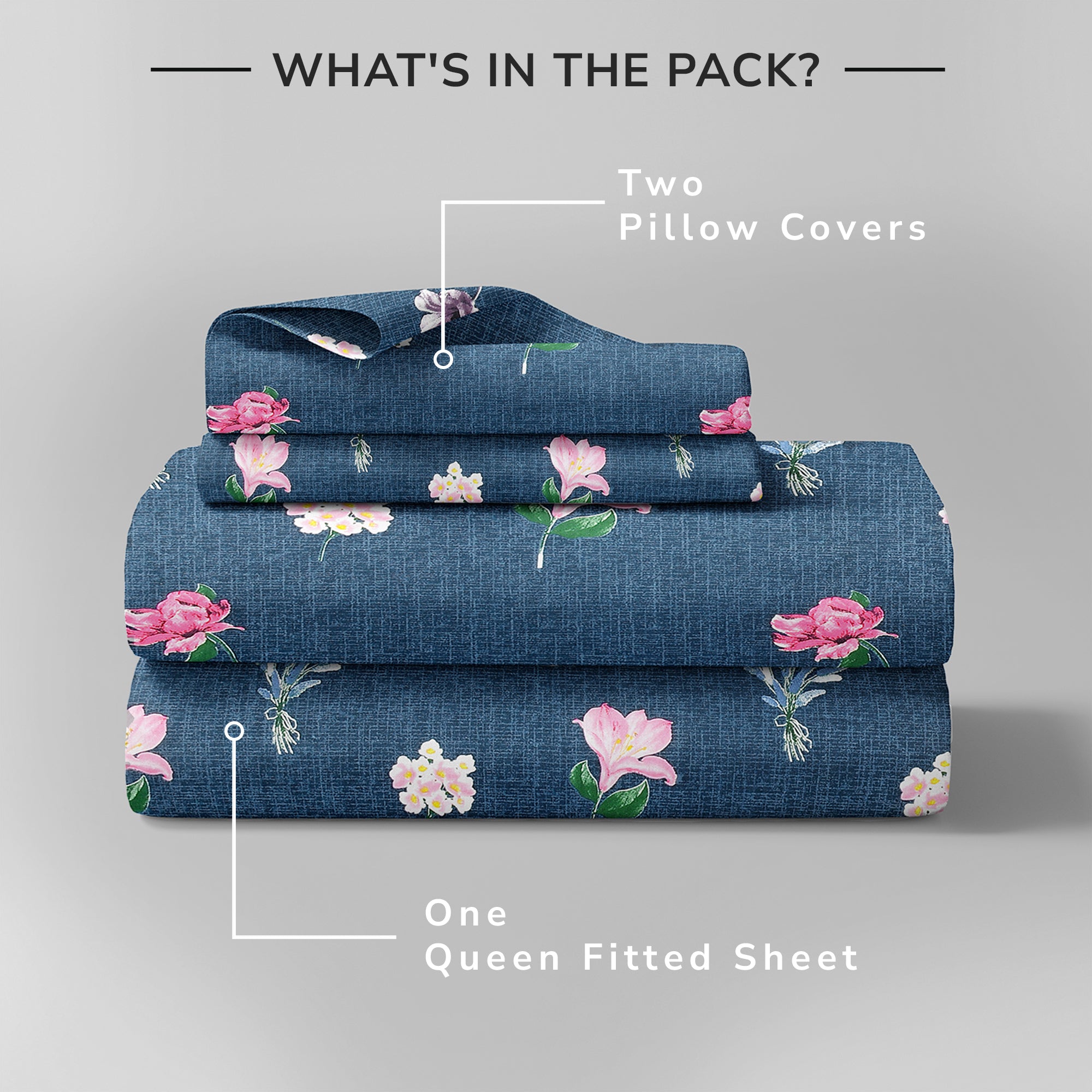 Daisy Queen Fitted Sheet with 2 Pillow Covers 130 GSM Micropeach Floral Garden Blue