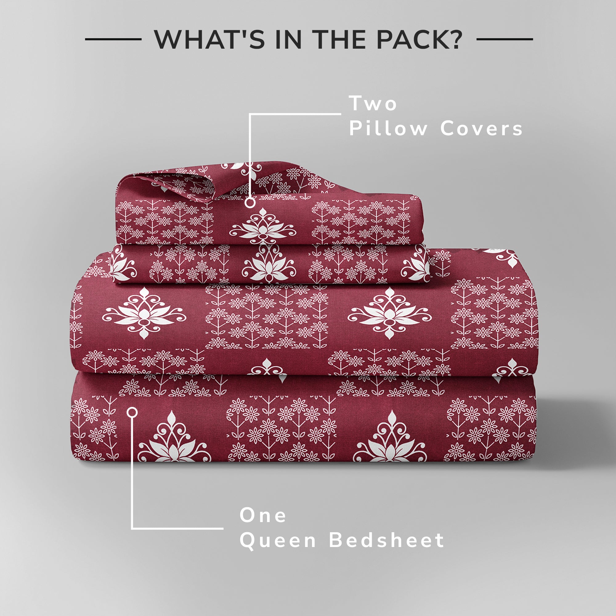Daisy Queen Bedsheet with 2 Pillow Covers 130 GSM Micropeach Floral Diamond Red