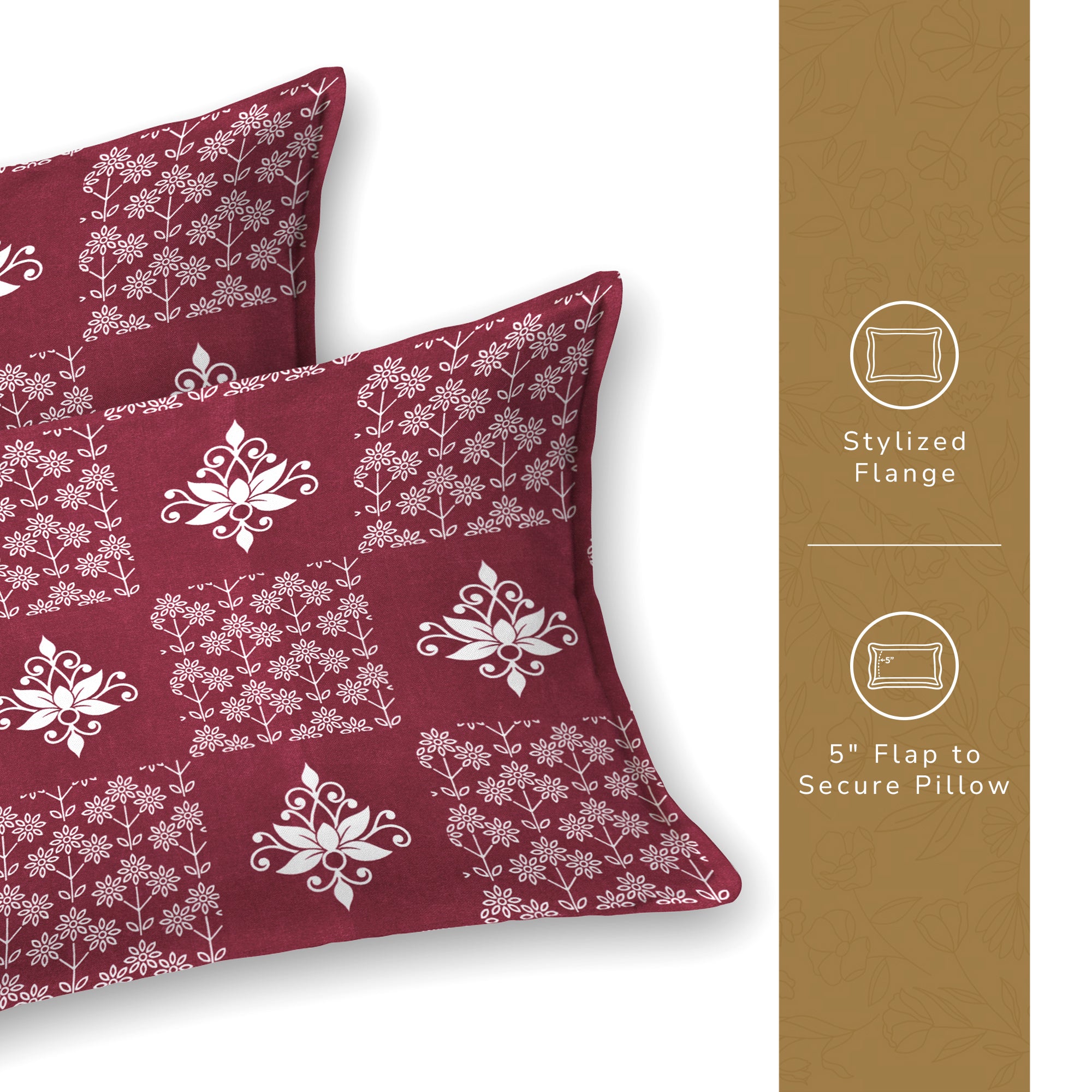 Daisy King Fitted Sheet with 2 Pillow Covers 130 GSM Micropeach Floral Diamond Red