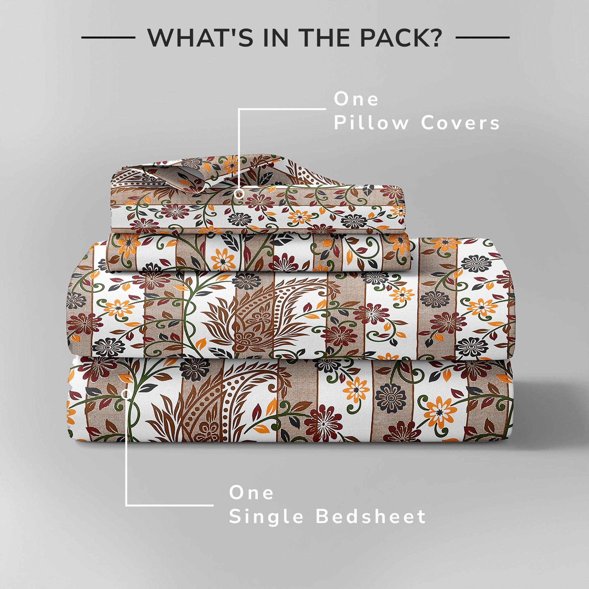 Daisy Single Bedsheet with 1 Pillow Cover 130 GSM Micropeach Liitle Flowers Brown