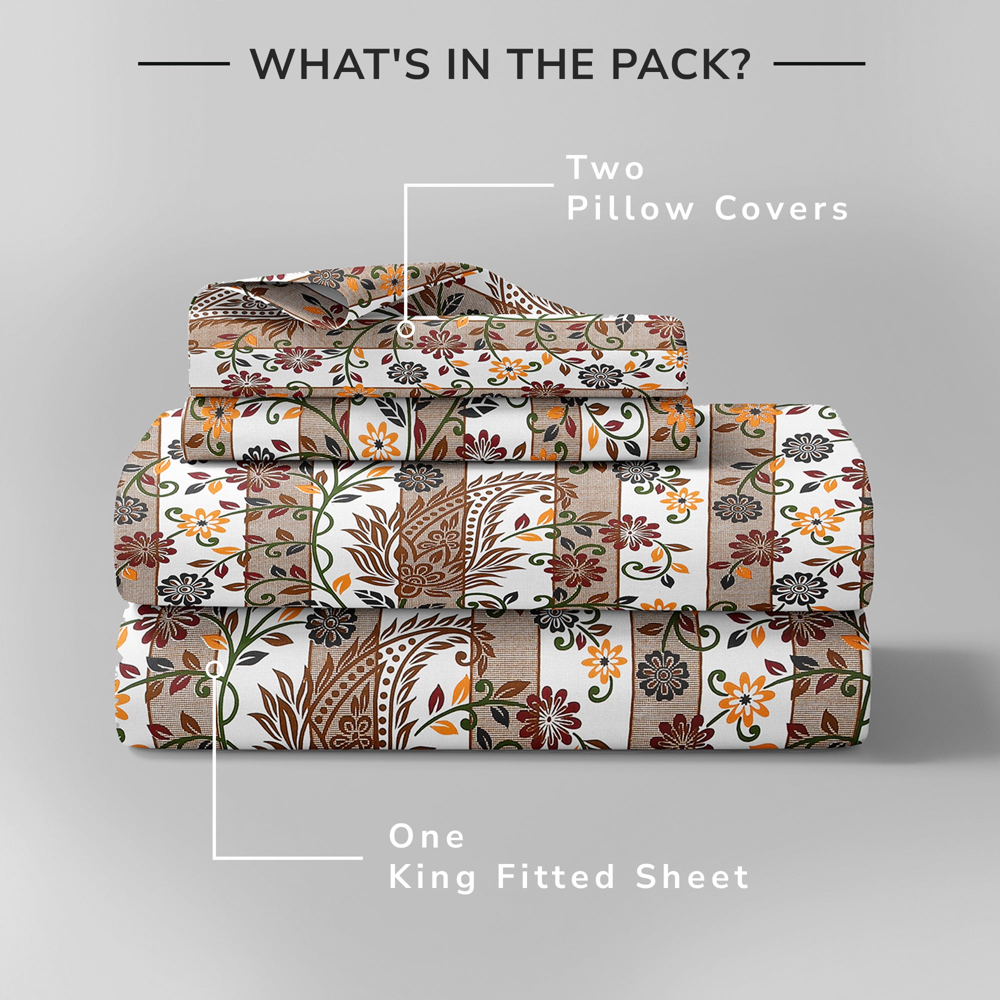 Daisy King Fitted Sheet with 2 Pillow Covers 130 GSM Micropeach Liitle Flowers Brown