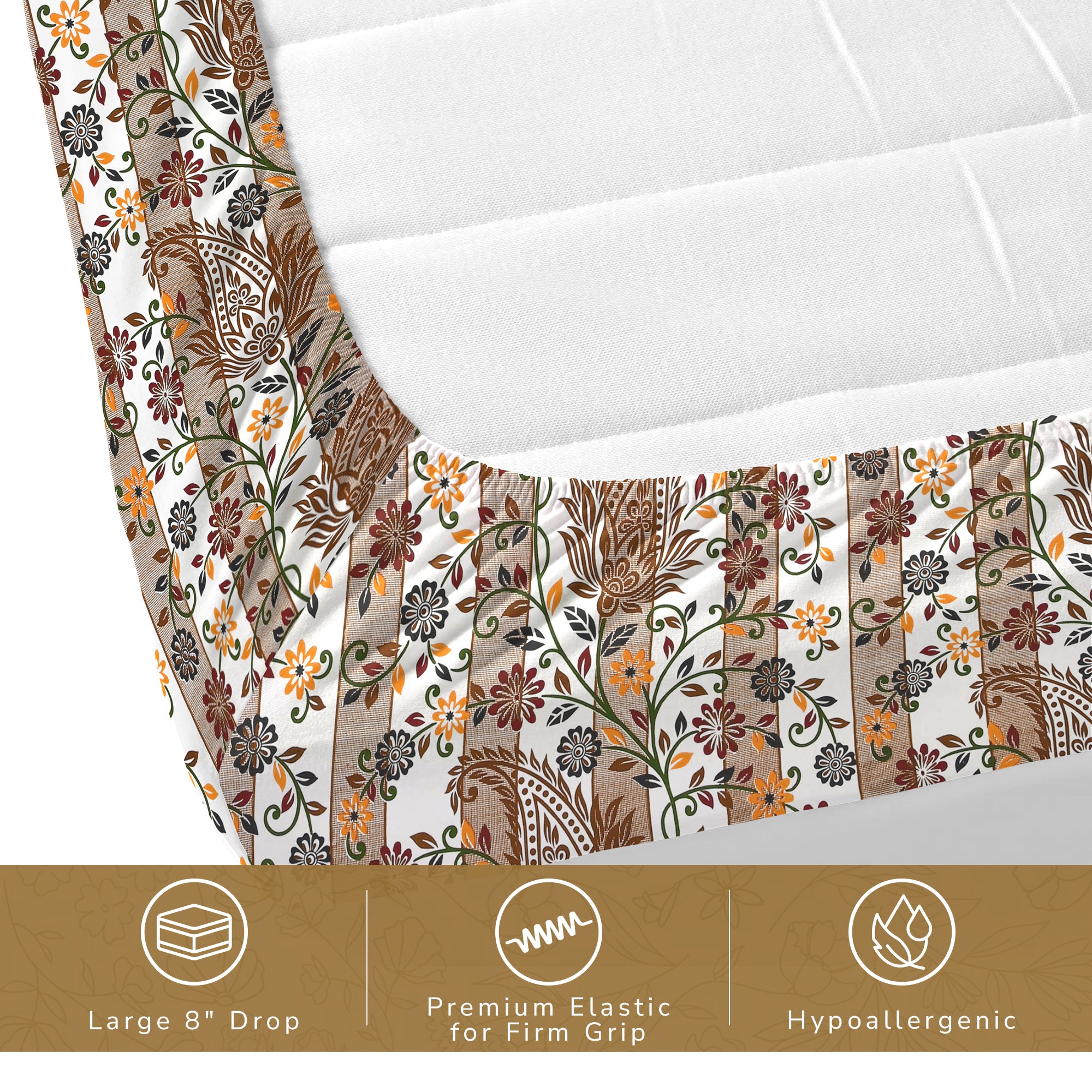 Daisy Queen Fitted Sheet with 2 Pillow Covers 130 GSM Micropeach Liitle Flowers Brown