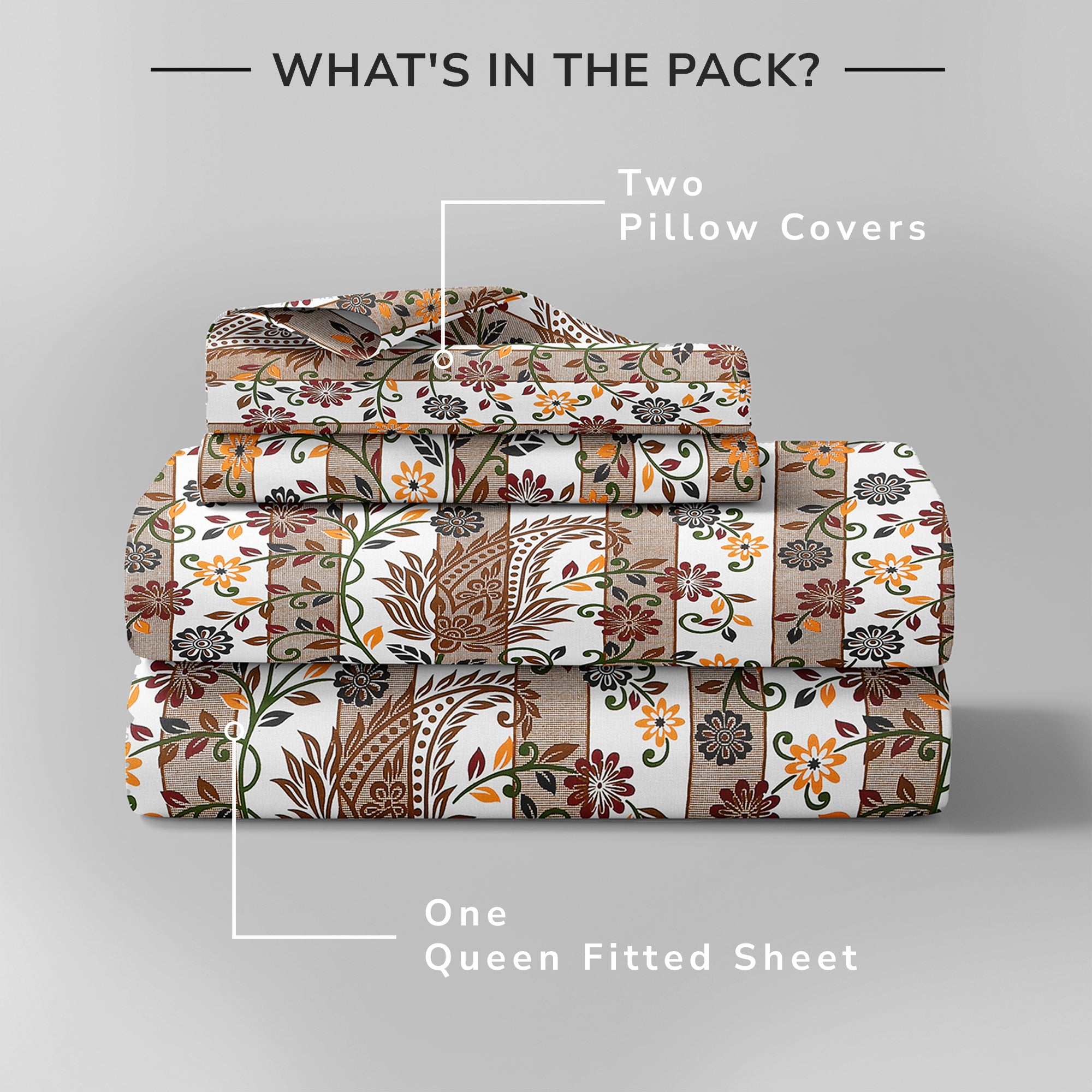 Daisy Queen Fitted Sheet with 2 Pillow Covers 130 GSM Micropeach Liitle Flowers Brown