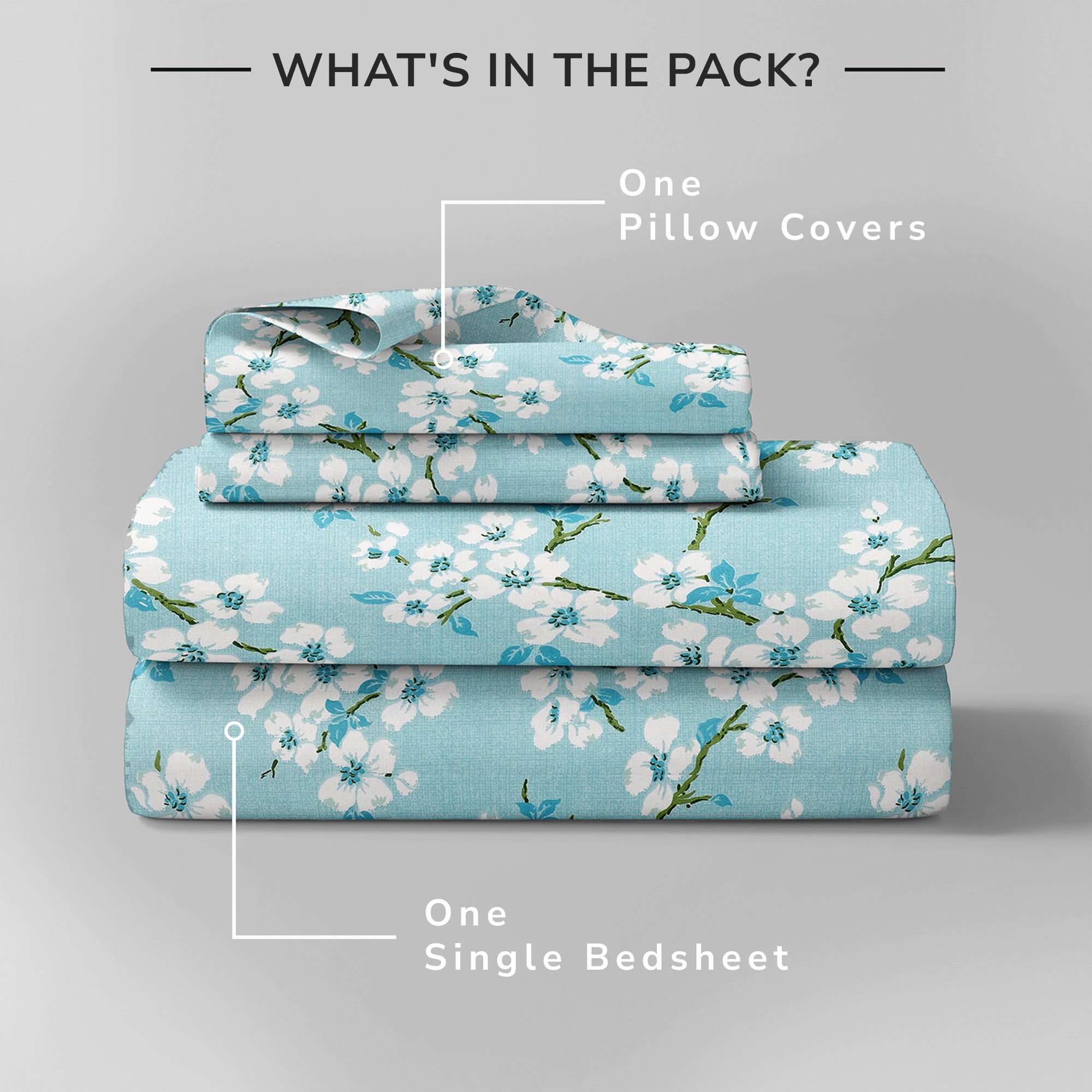 Daisy Single Bedsheet with 1 Pillow Cover 130 GSM Micropeach Blossam Blue Blue