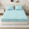 Daisy King Fitted Sheet with 2 Pillow Covers 130 GSM Micropeach Blossam Blue Blue
