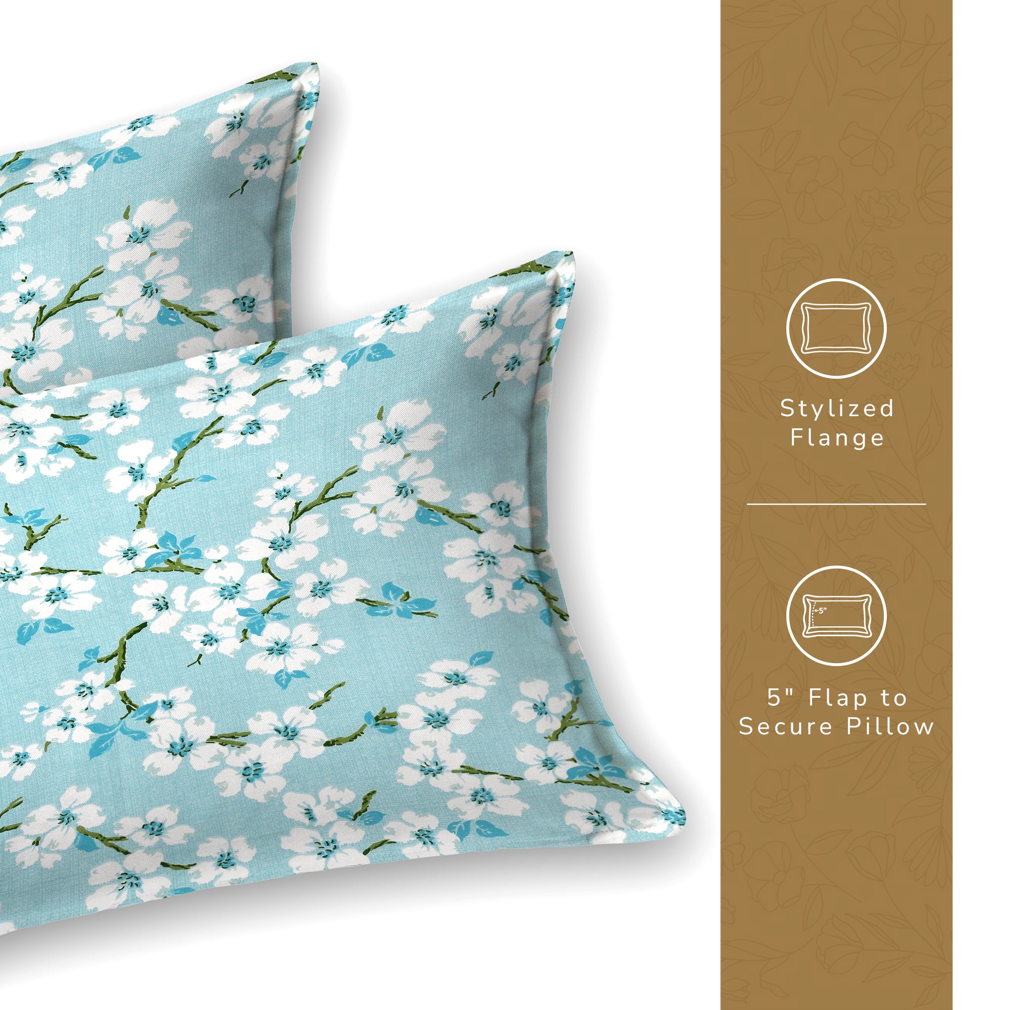 Daisy King Fitted Sheet with 2 Pillow Covers 130 GSM Micropeach Blossam Blue Blue