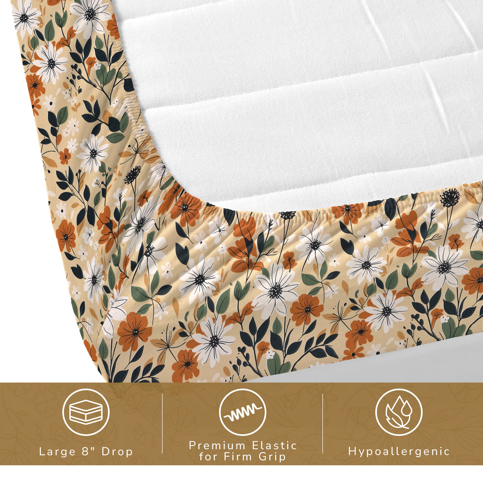 Daisy King Fitted Sheet with 2 Pillow Covers 130 GSM Micropeach Muted Floral Brown
