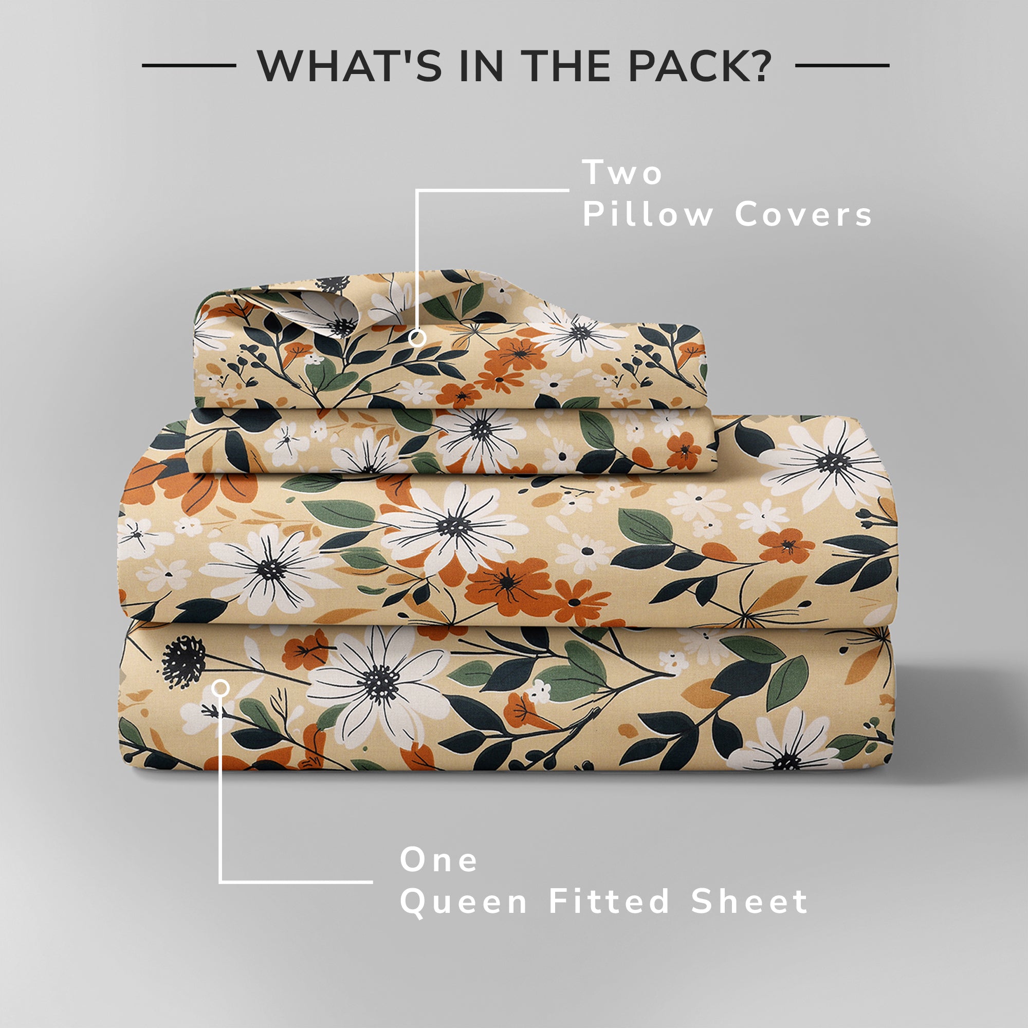 Daisy Queen Fitted Sheet with 2 Pillow Covers 130 GSM Micropeach Muted Floral Brown