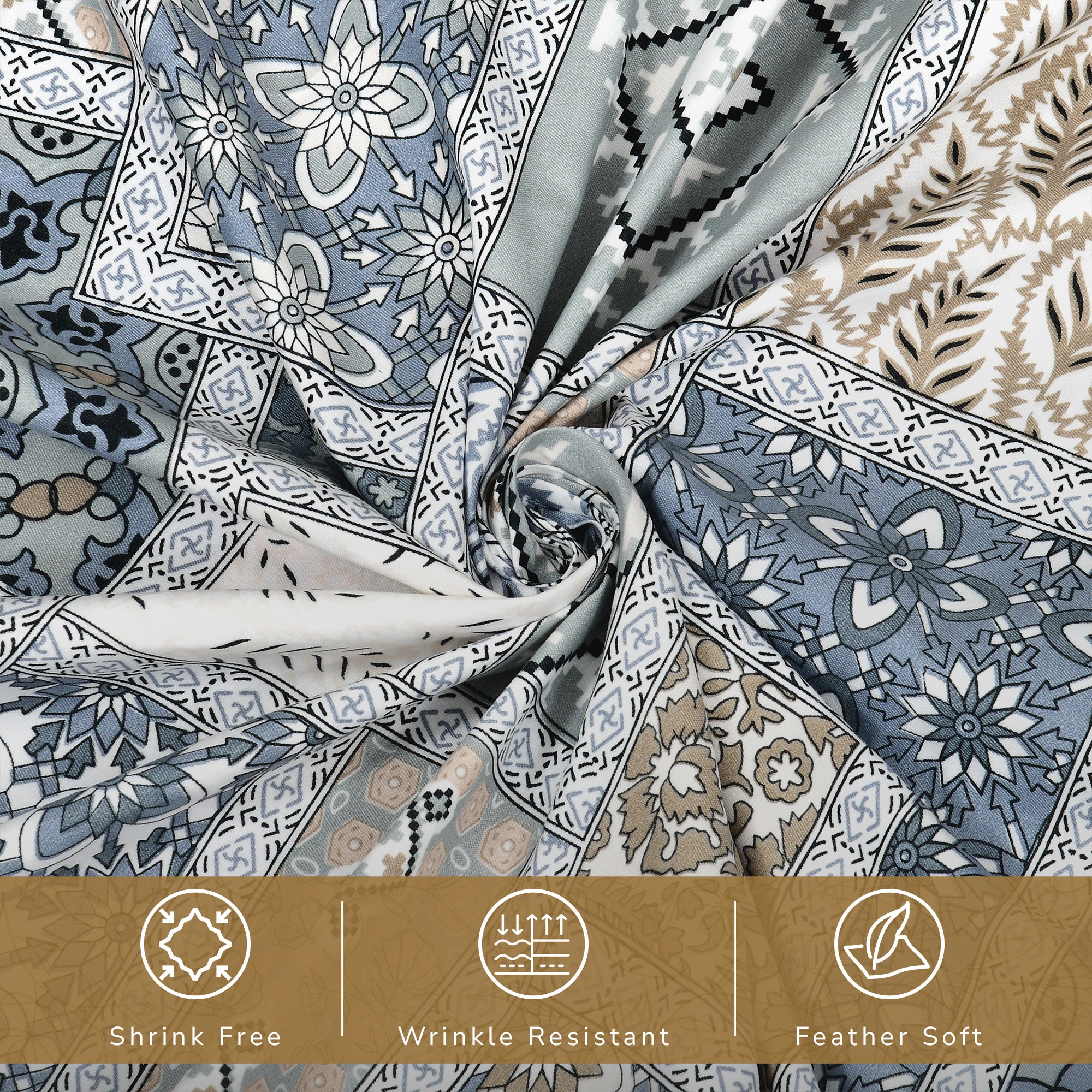 Daisy Queen Bedsheet with 2 Pillow Covers 130 GSM Micropeach Classic Mosaic Grey
