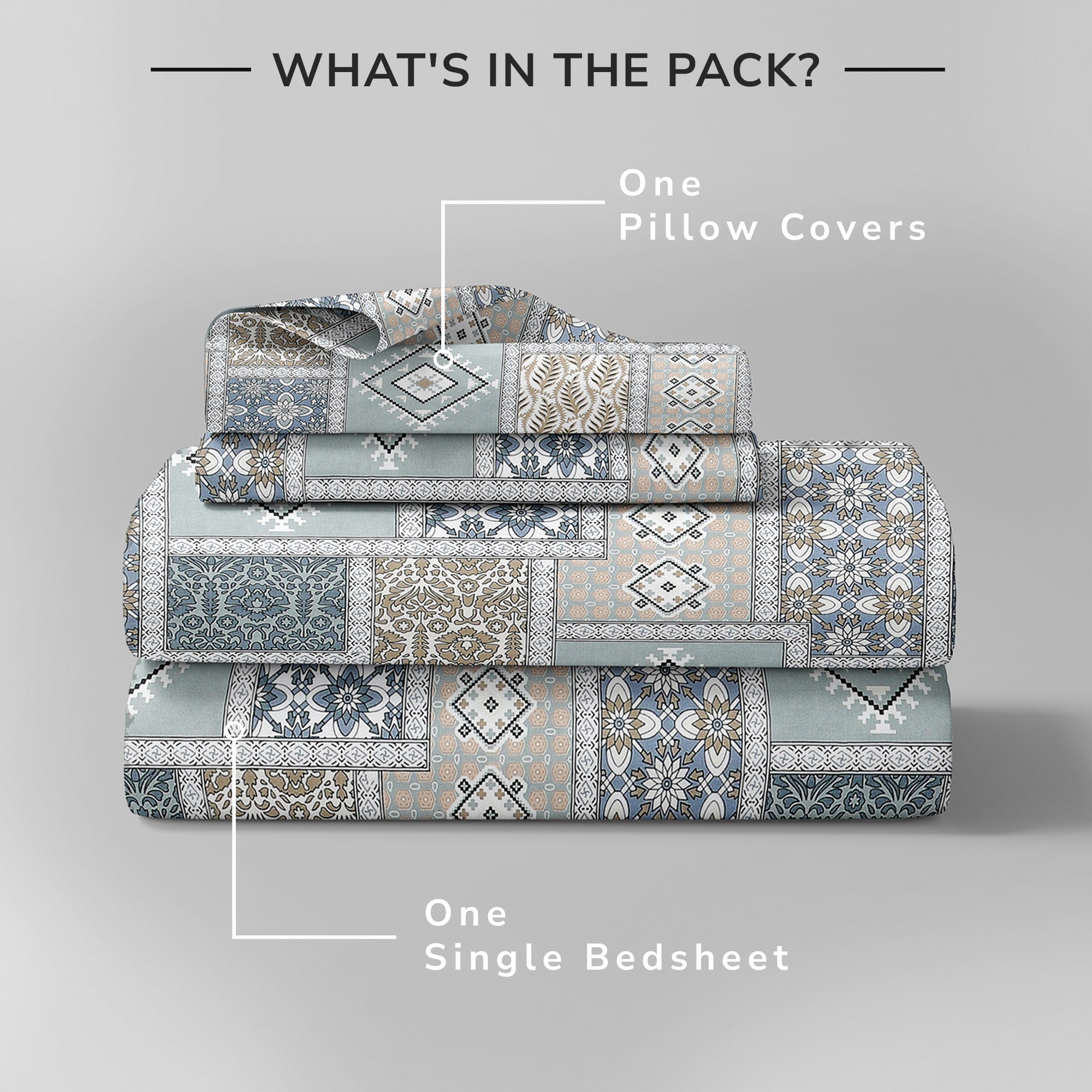 Daisy Single Bedsheet with 1 Pillow Cover 130 GSM Micropeach Classic Mosaic Grey