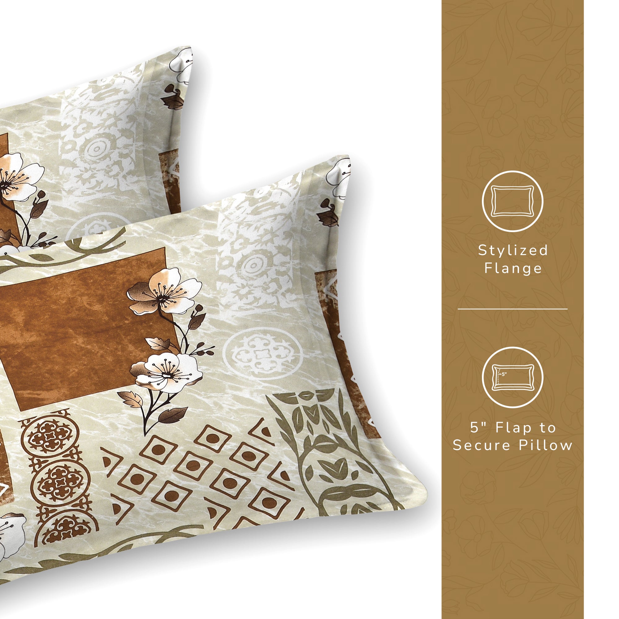 Daisy Single Bedsheet with 1 Pillow Cover 130 GSM Micropeach Floral Marble Brown