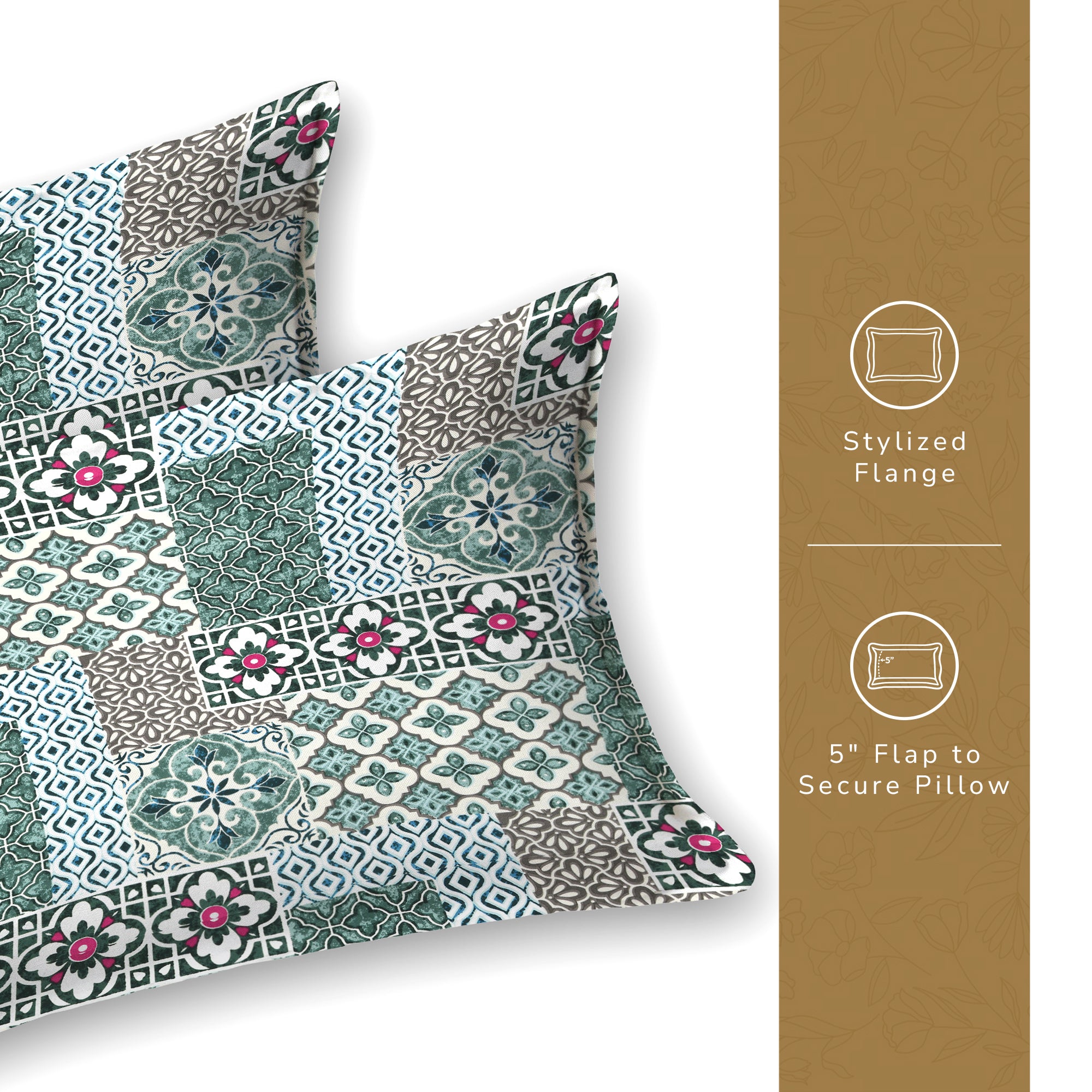 Daisy Single Bedsheet with 1 Pillow Cover 130 GSM Micropeach Heritage Mosaic Brown