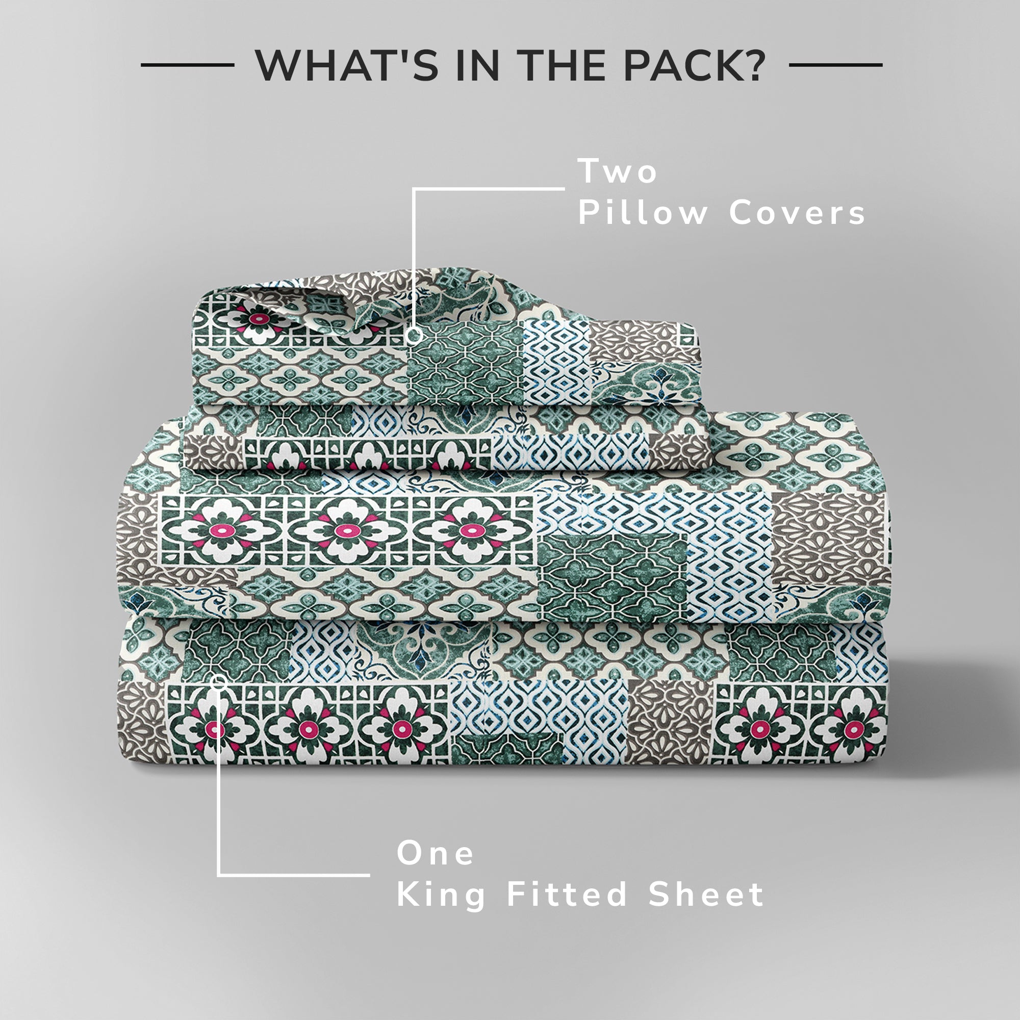 Daisy King Fitted Sheet with 2 Pillow Covers 130 GSM Micropeach Heritage Mosaic Brown
