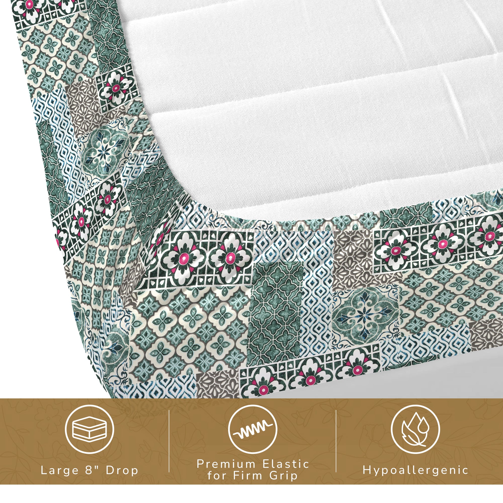 Daisy Queen Fitted Sheet with 2 Pillow Covers 130 GSM Micropeach Heritage Mosaic Brown