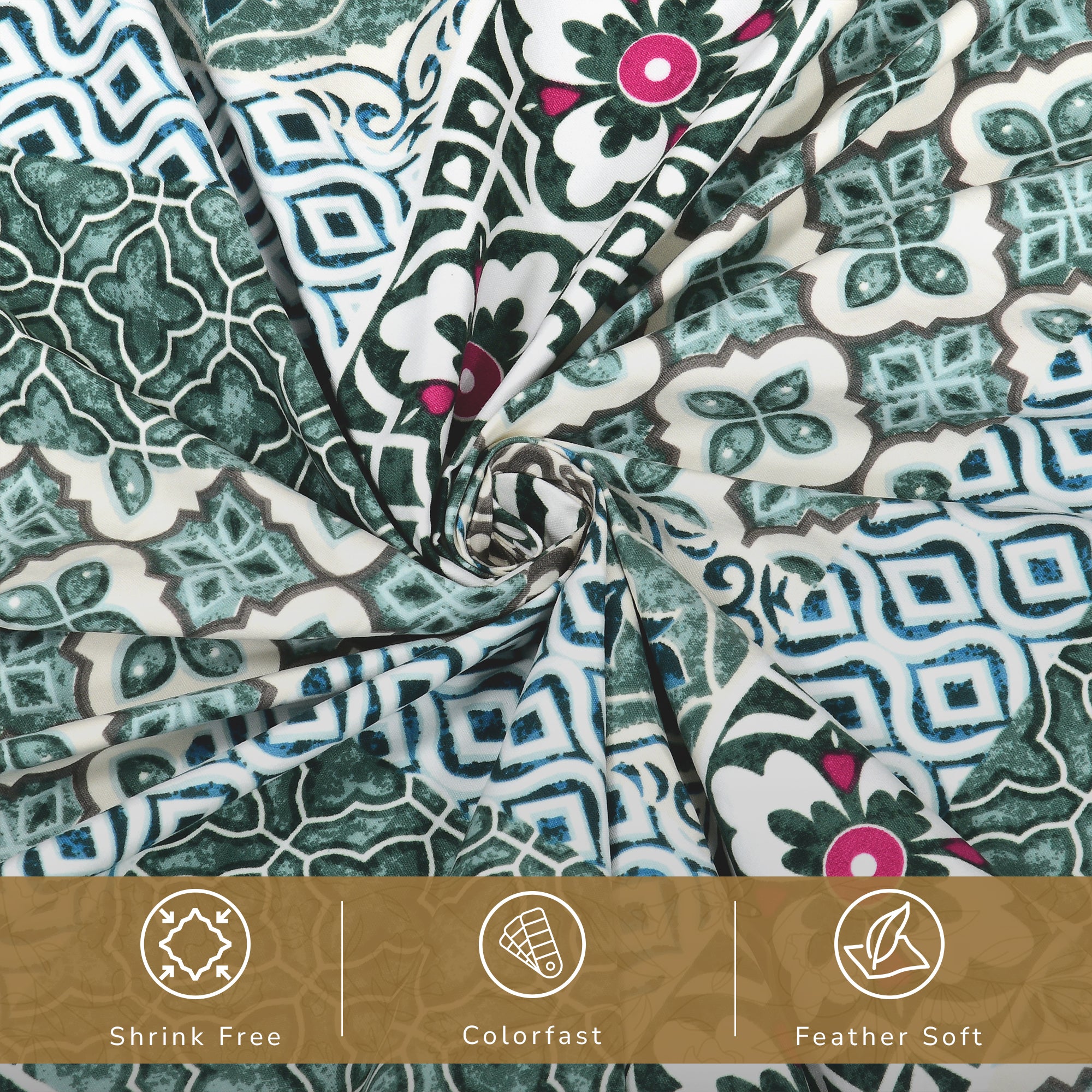 Daisy Queen Fitted Sheet with 2 Pillow Covers 130 GSM Micropeach Heritage Mosaic Brown
