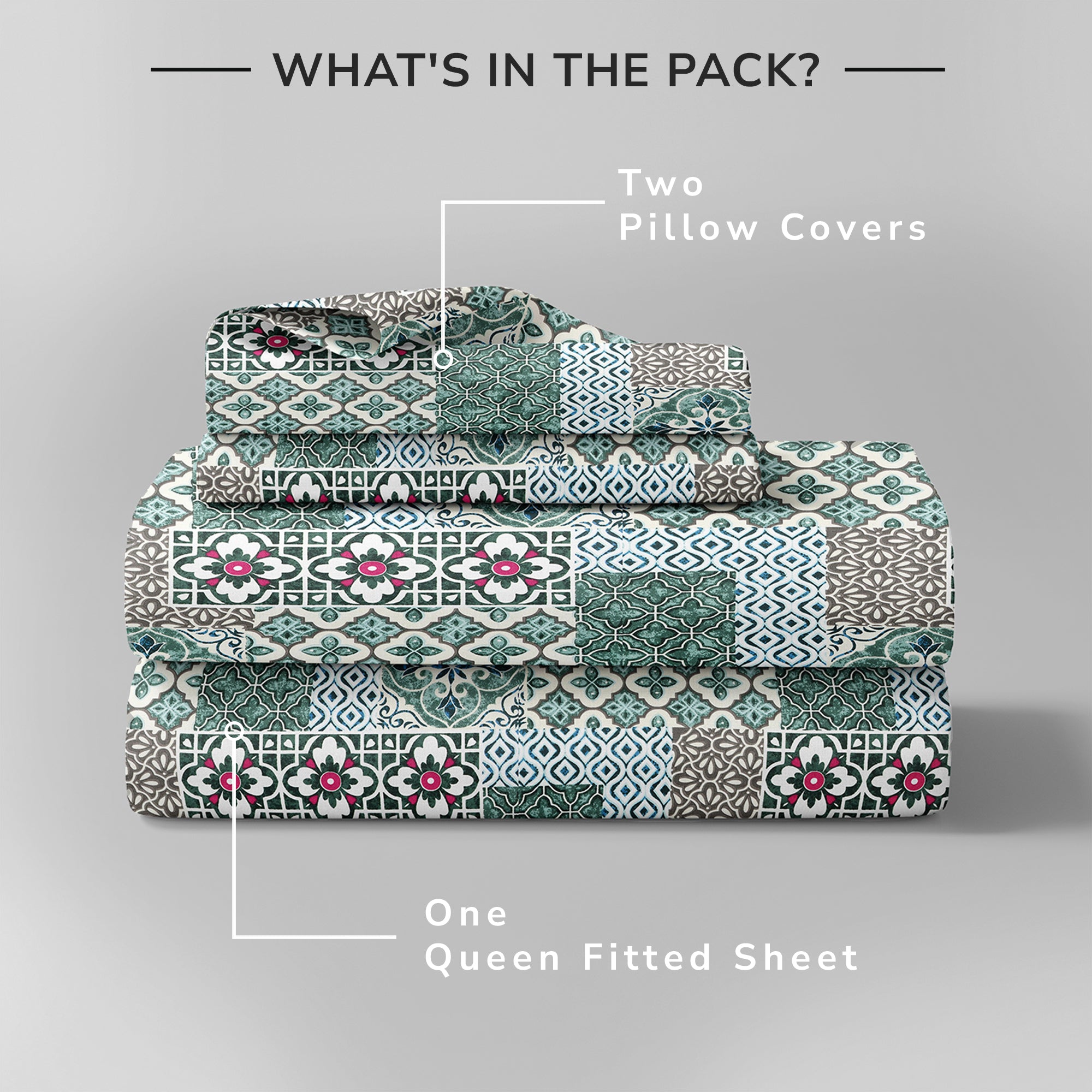 Daisy Queen Fitted Sheet with 2 Pillow Covers 130 GSM Micropeach Heritage Mosaic Brown