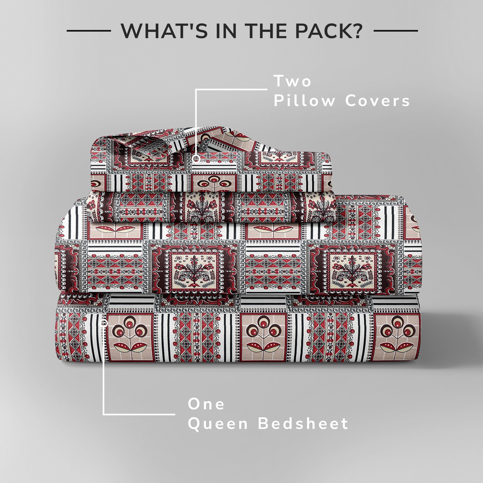 Daisy Queen Bedsheet with 2 Pillow Covers 130 GSM Micropeach Classic Block Red
