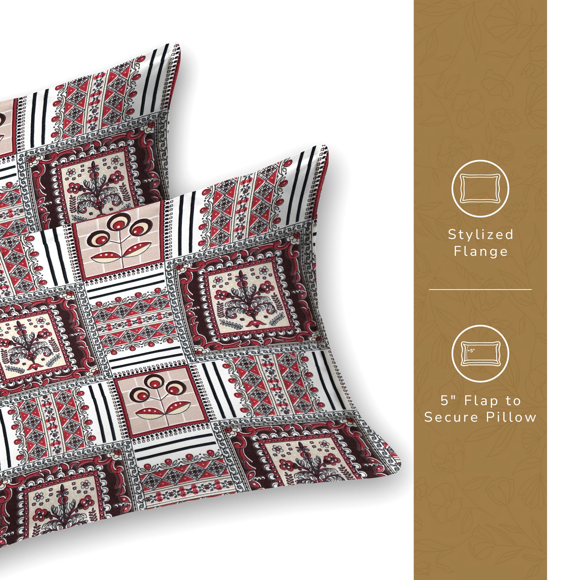 Daisy Single Bedsheet with 1 Pillow Cover 130 GSM Micropeach Classic Block Red