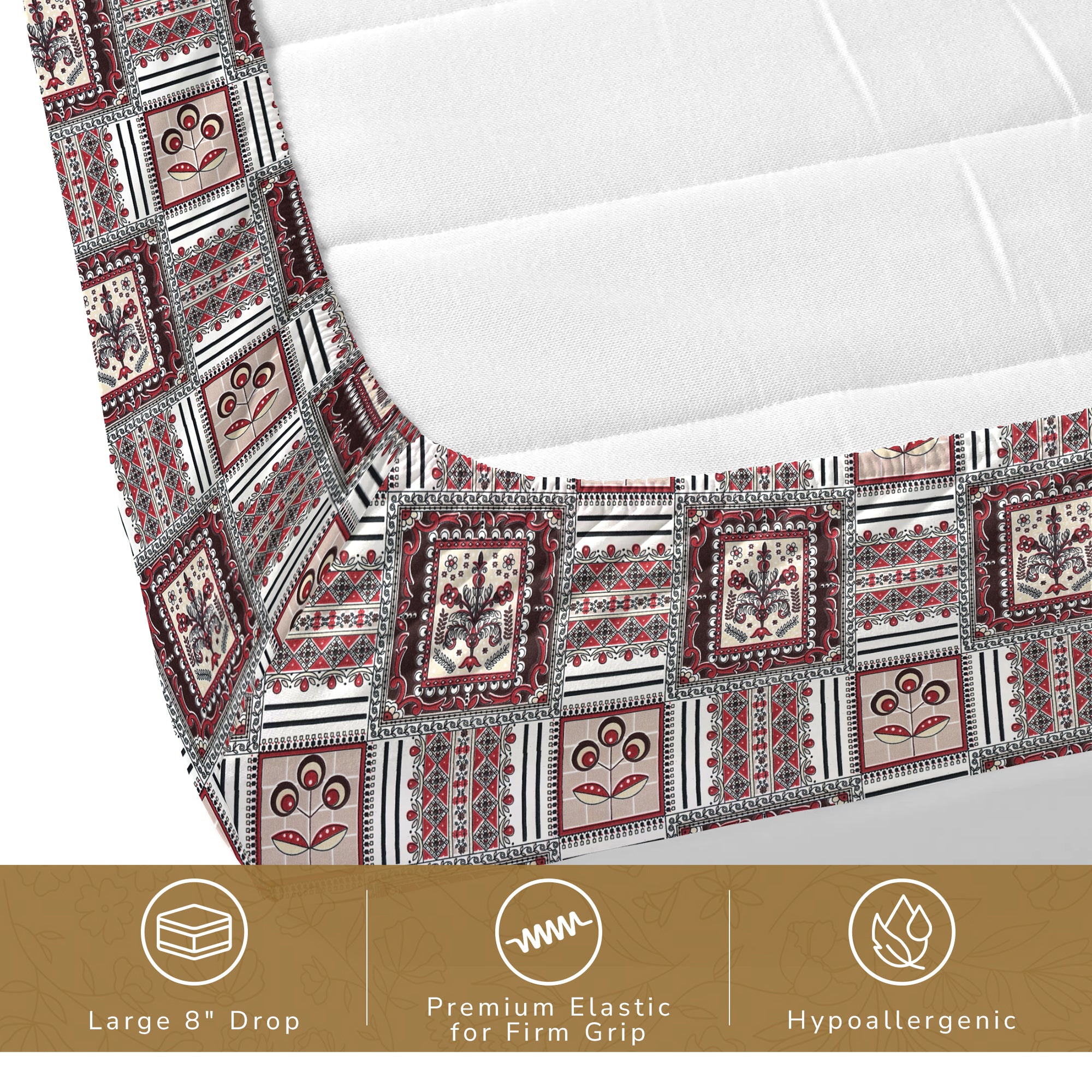 Daisy Queen Fitted Sheet with 2 Pillow Covers 130 GSM Micropeach Classic Block Red
