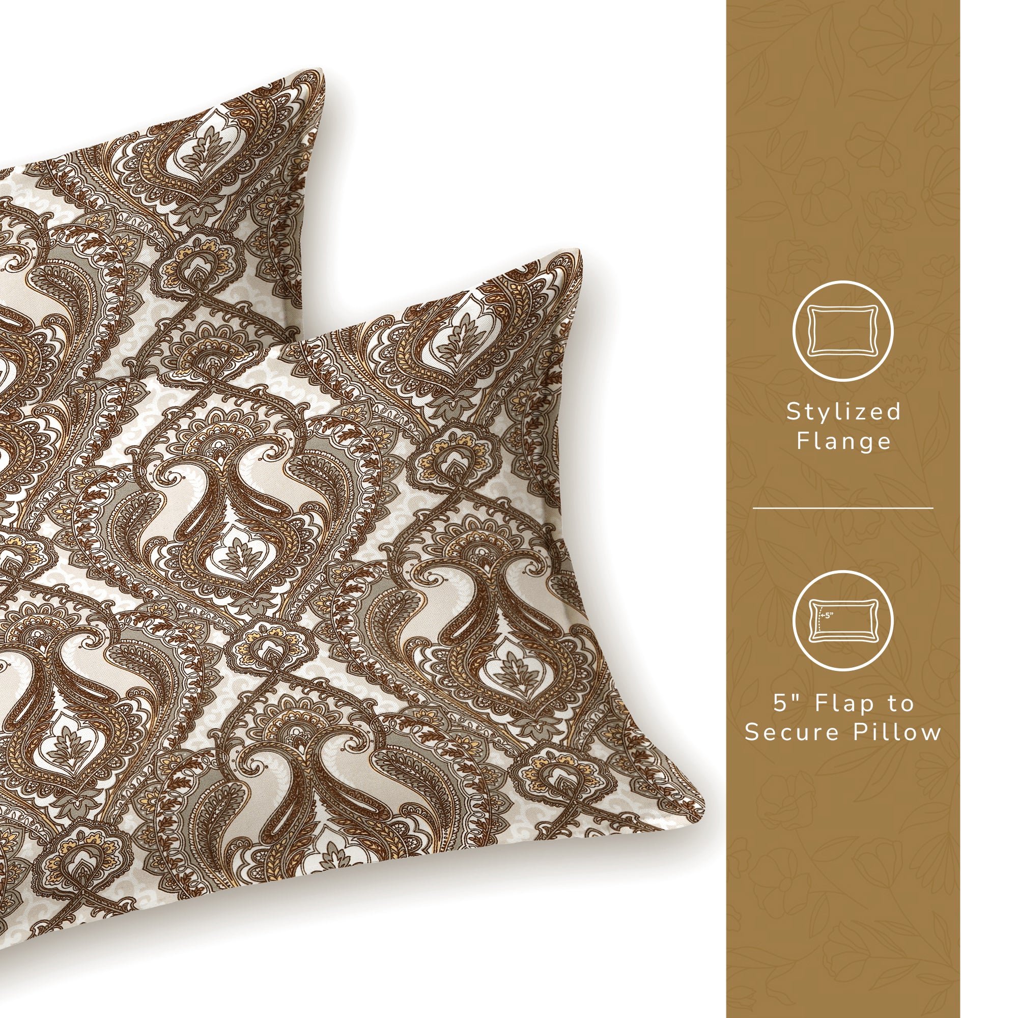 Daisy Queen Bedsheet with 2 Pillow Covers 130 GSM Micropeach Royal Damask Brown