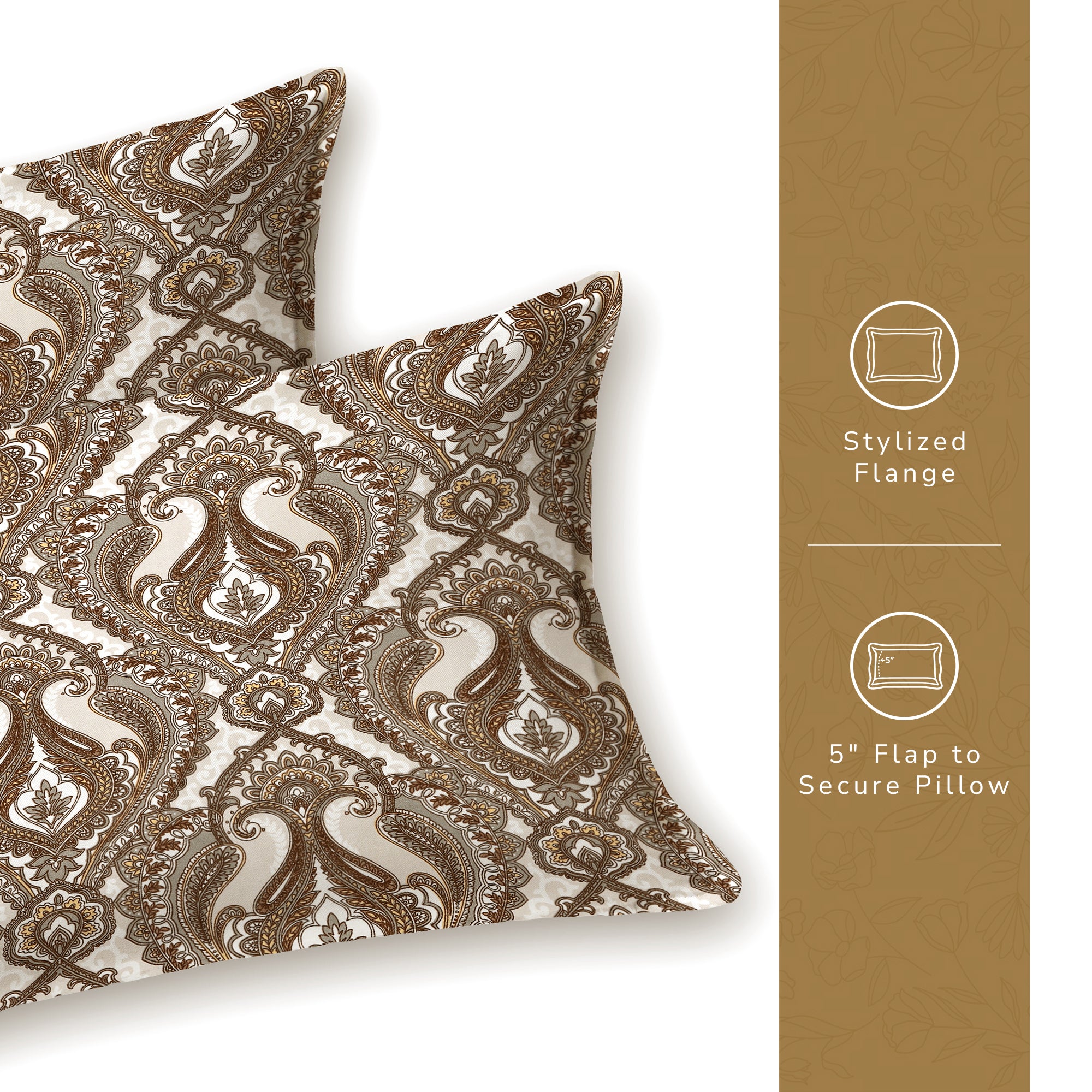 Daisy Queen Fitted Sheet with 2 Pillow Covers 130 GSM Micropeach Royal Damask Brown