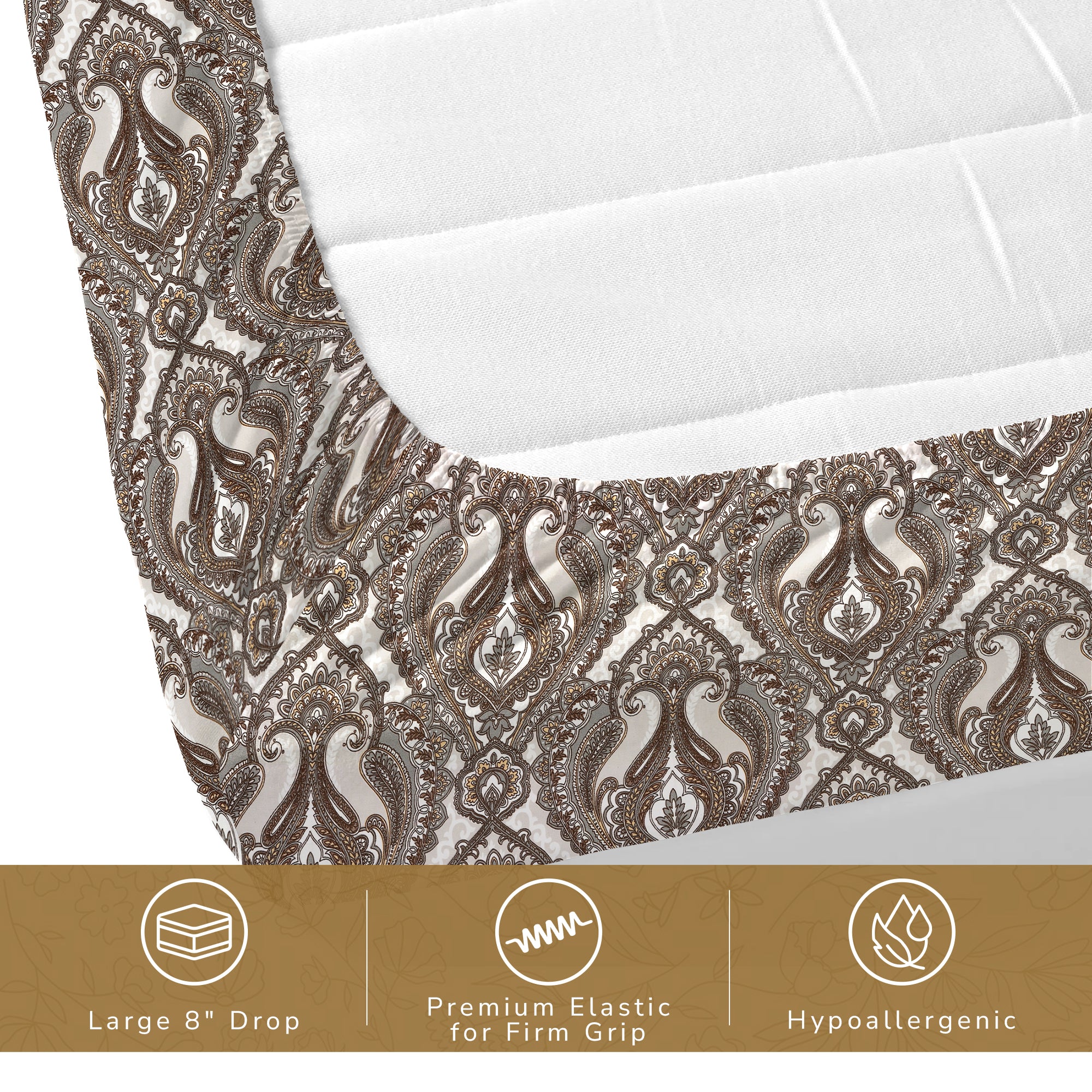 Daisy Queen Fitted Sheet with 2 Pillow Covers 130 GSM Micropeach Royal Damask Brown