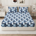 Daisy King Fitted Sheet with 2 Pillow Covers 130 GSM Micropeach Floral Block Blue