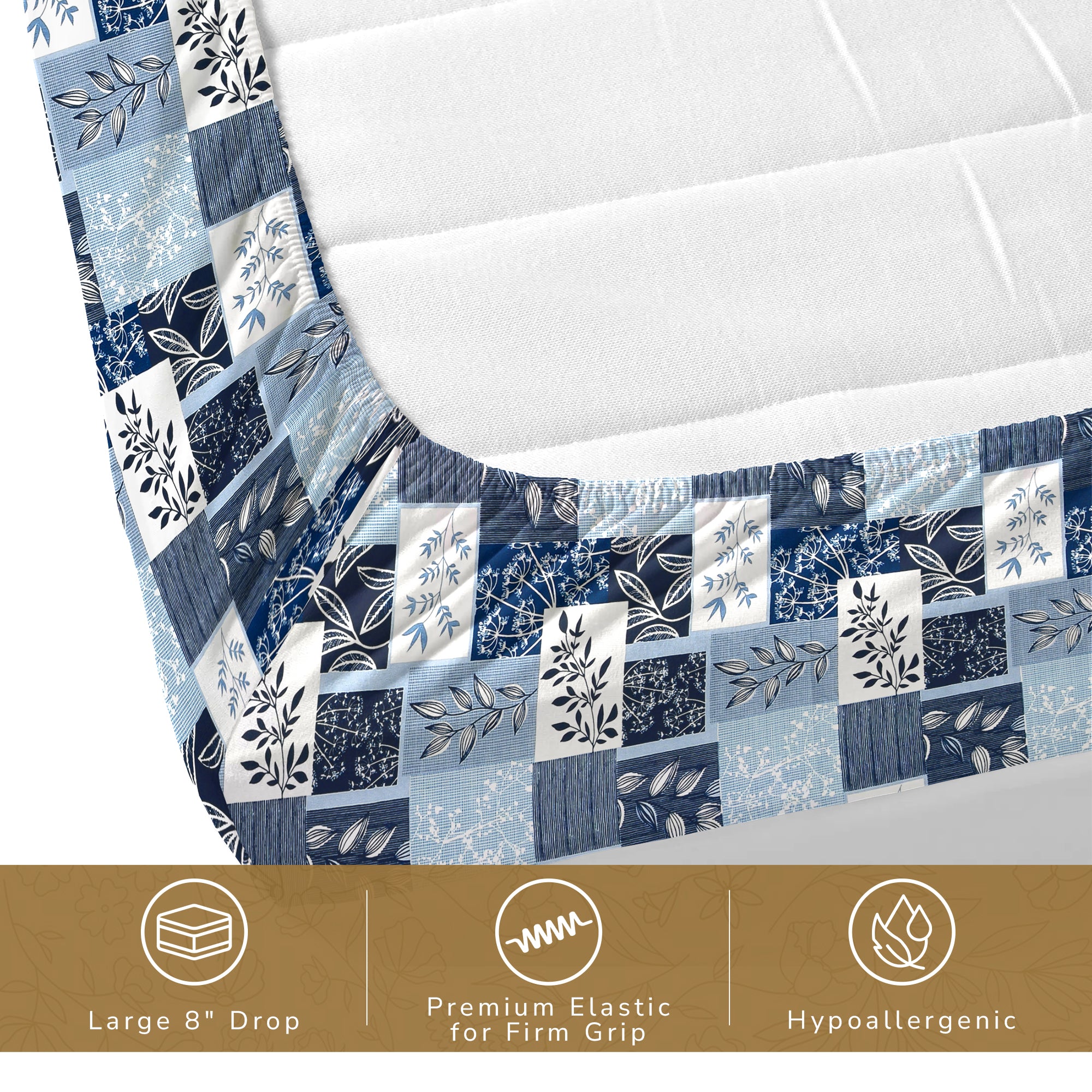 Daisy King Fitted Sheet with 2 Pillow Covers 130 GSM Micropeach Floral Block Blue