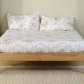 Rose King Fitted Sheet with 2 Pillow Covers 100% Cotton 160 TC Floral Wreath Cream