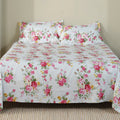 Rose King XL Bedsheet with 2 Pillow Covers 100% Cotton 160 TC Floral Garden Green