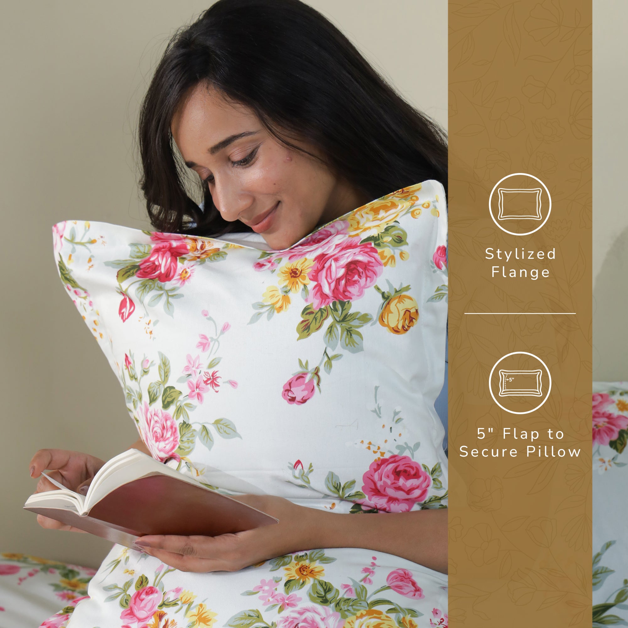 Rose King XL Bedsheet with 2 Pillow Covers 100% Cotton 160 TC Floral Garden Green