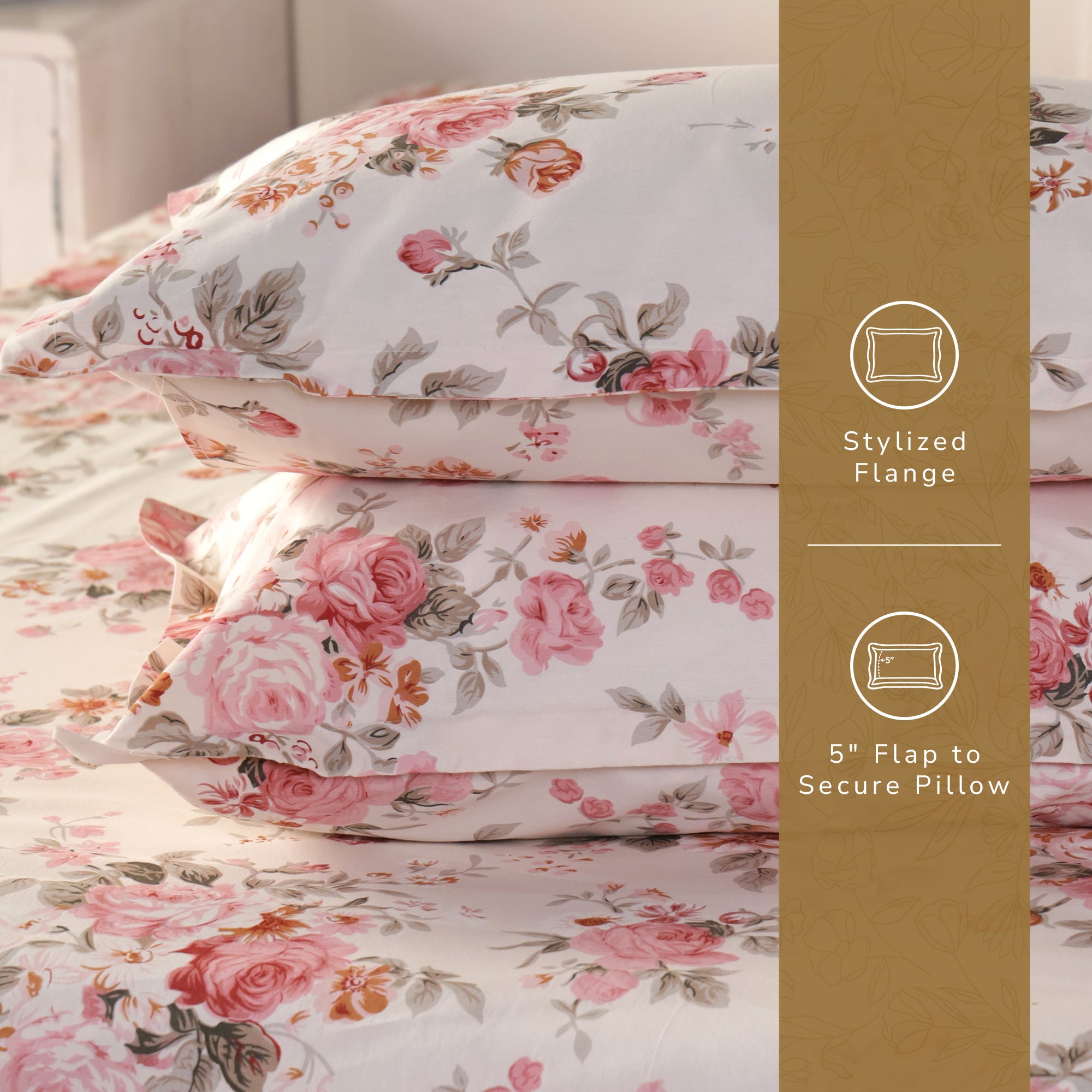Rose King XL Bedsheet with 2 Pillow Covers 100% Cotton 160 TC Floral Bunch Pink