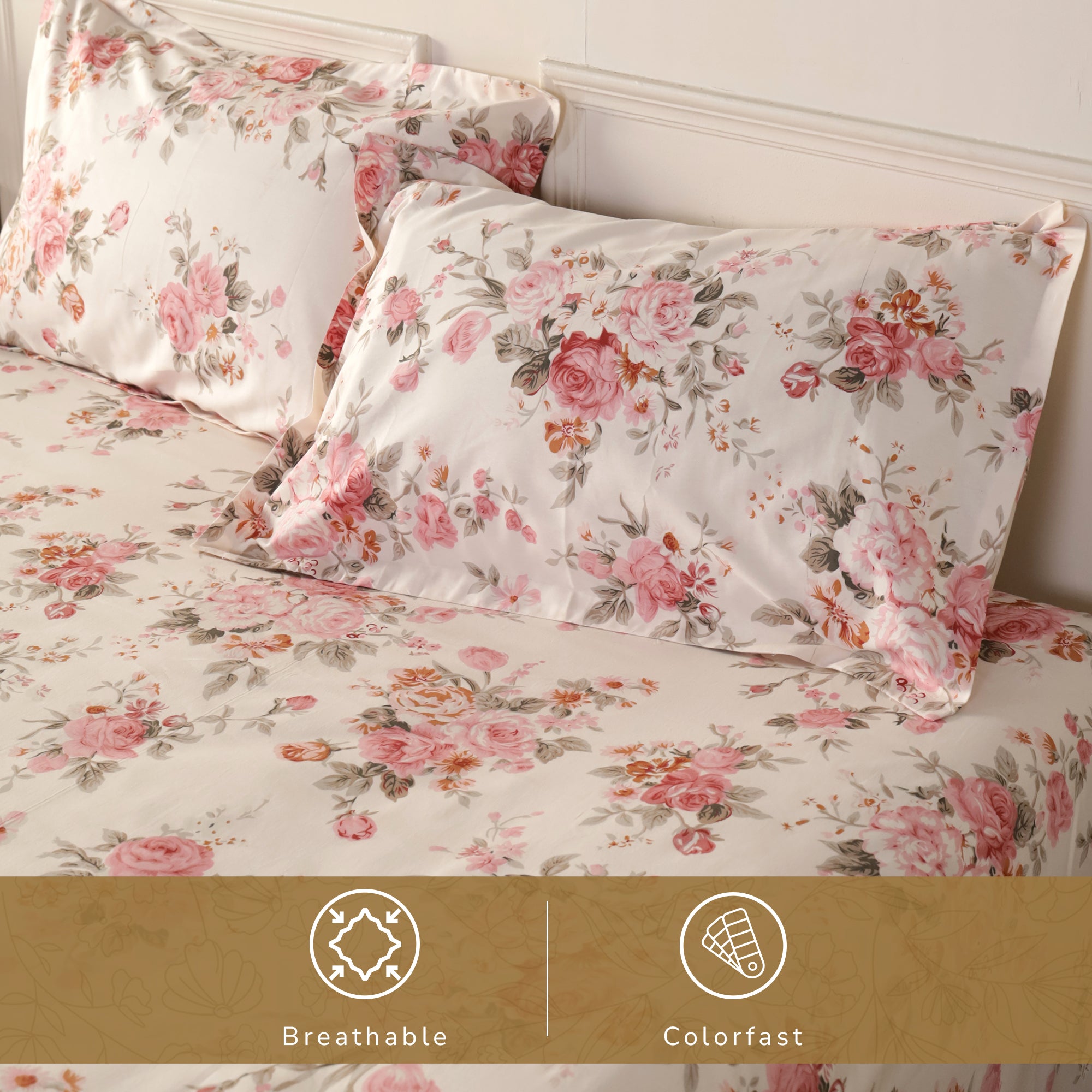 Rose King XL Bedsheet with 2 Pillow Covers 100% Cotton 160 TC Floral Bunch Pink