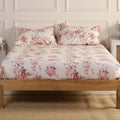 Rose King Fitted Sheet with 2 Pillow Covers 100% Cotton 160 TC Floral Bunch Pink